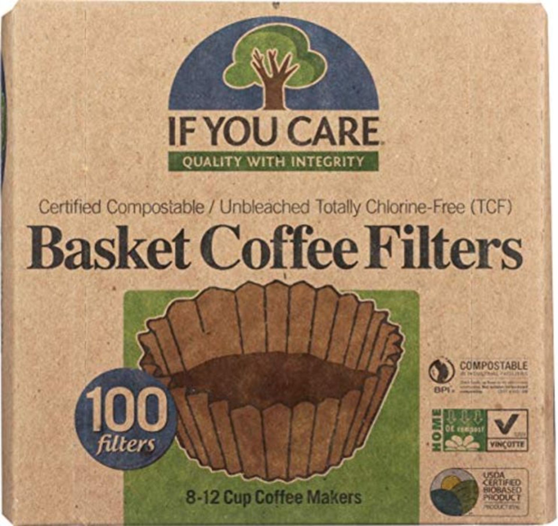If You Care 17504 Basket Coffee Filter, Fits 8-12 Cup Drip Coffee Makers, 100 Pieces