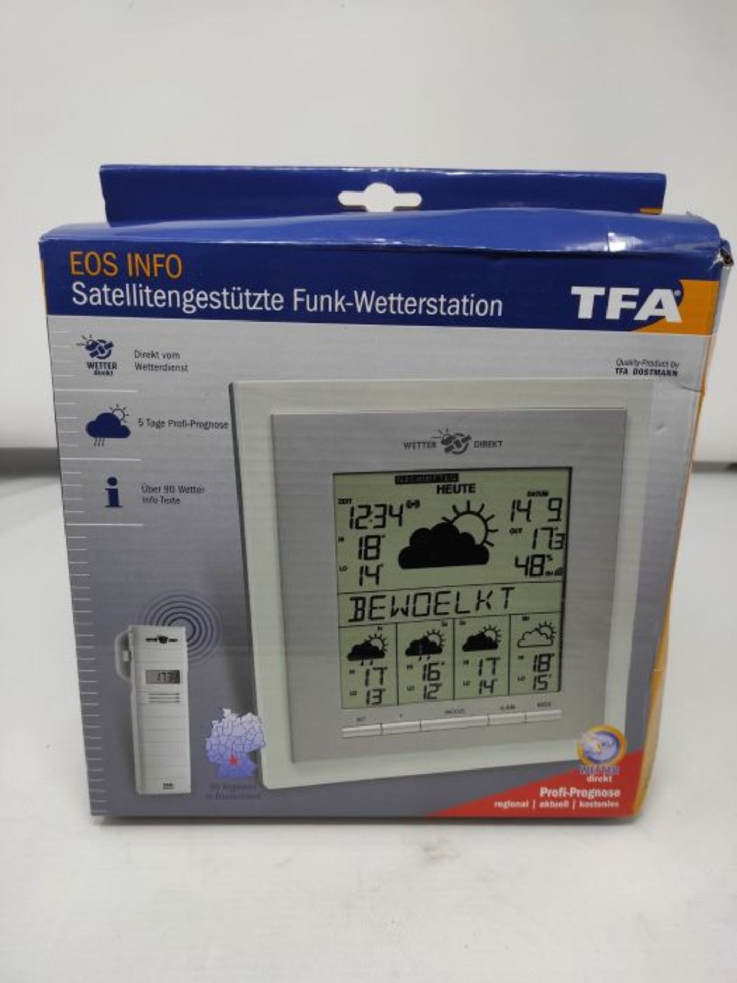 RRP £58.00 TFA Dostmann TFA Satellite Base 35,5017 EOS Info Wireless Weather Station White - Image 2 of 3