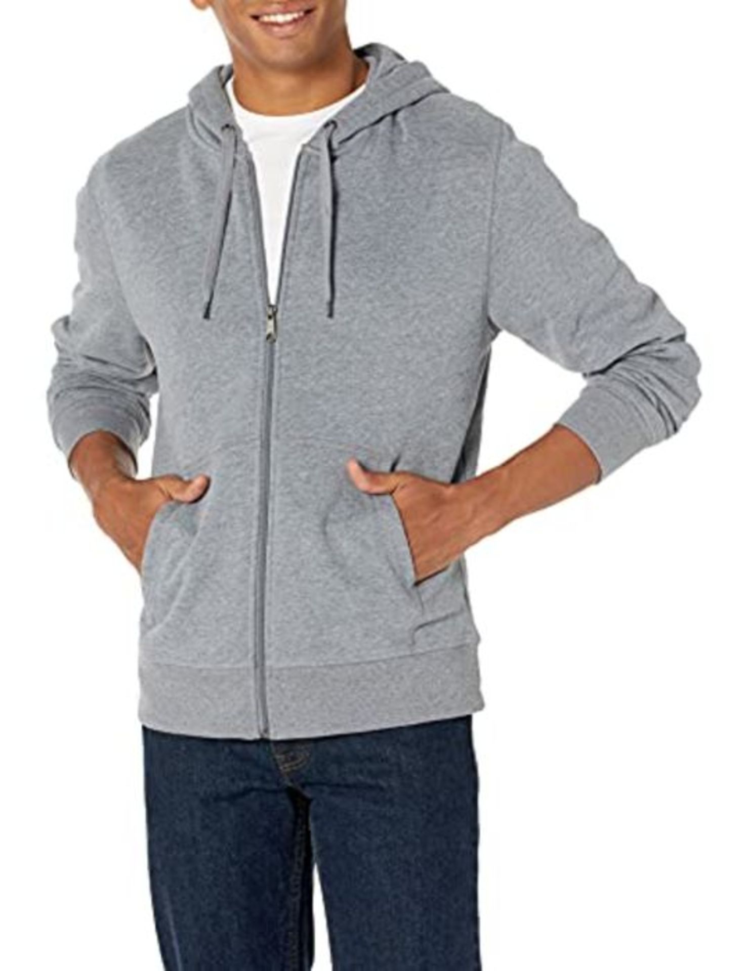 Amazon Essentials Men's Full-Zip Hooded Fleece Sweatshirt, Light Grey Heather, XXL