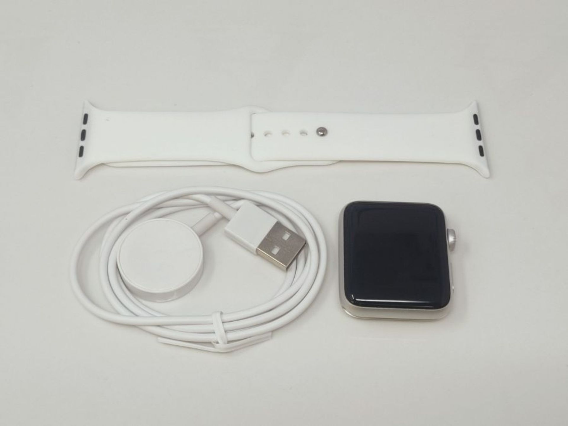 RRP £208.00 Apple Watch Series 3 (GPS, 38mm) - Silver Aluminum Case with White Sport Band - Image 2 of 3