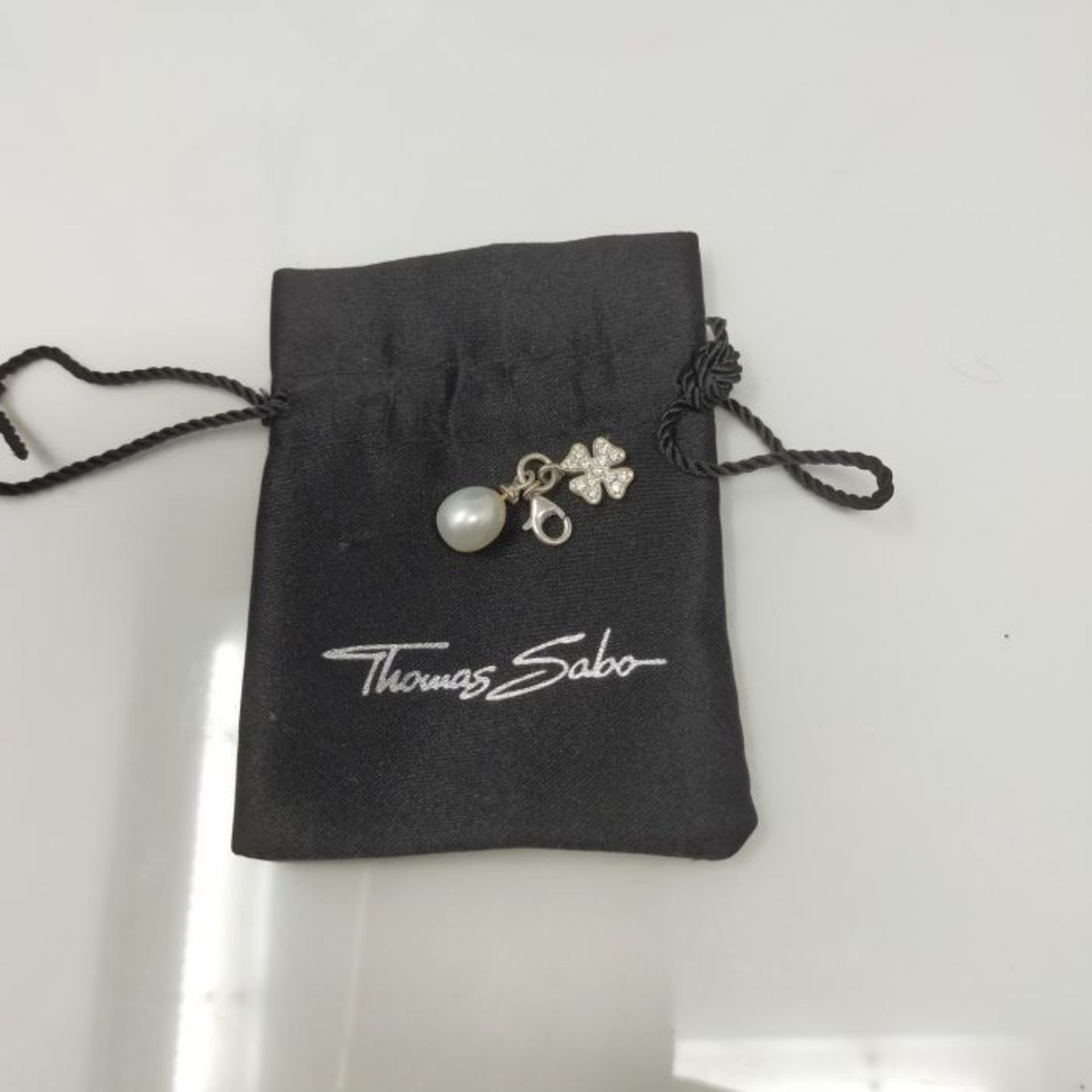 Thomas Sabo Women Charm Pendant Cloverleaf Freshwater Pearl Charm Club 925 Sterling Si - Image 2 of 3