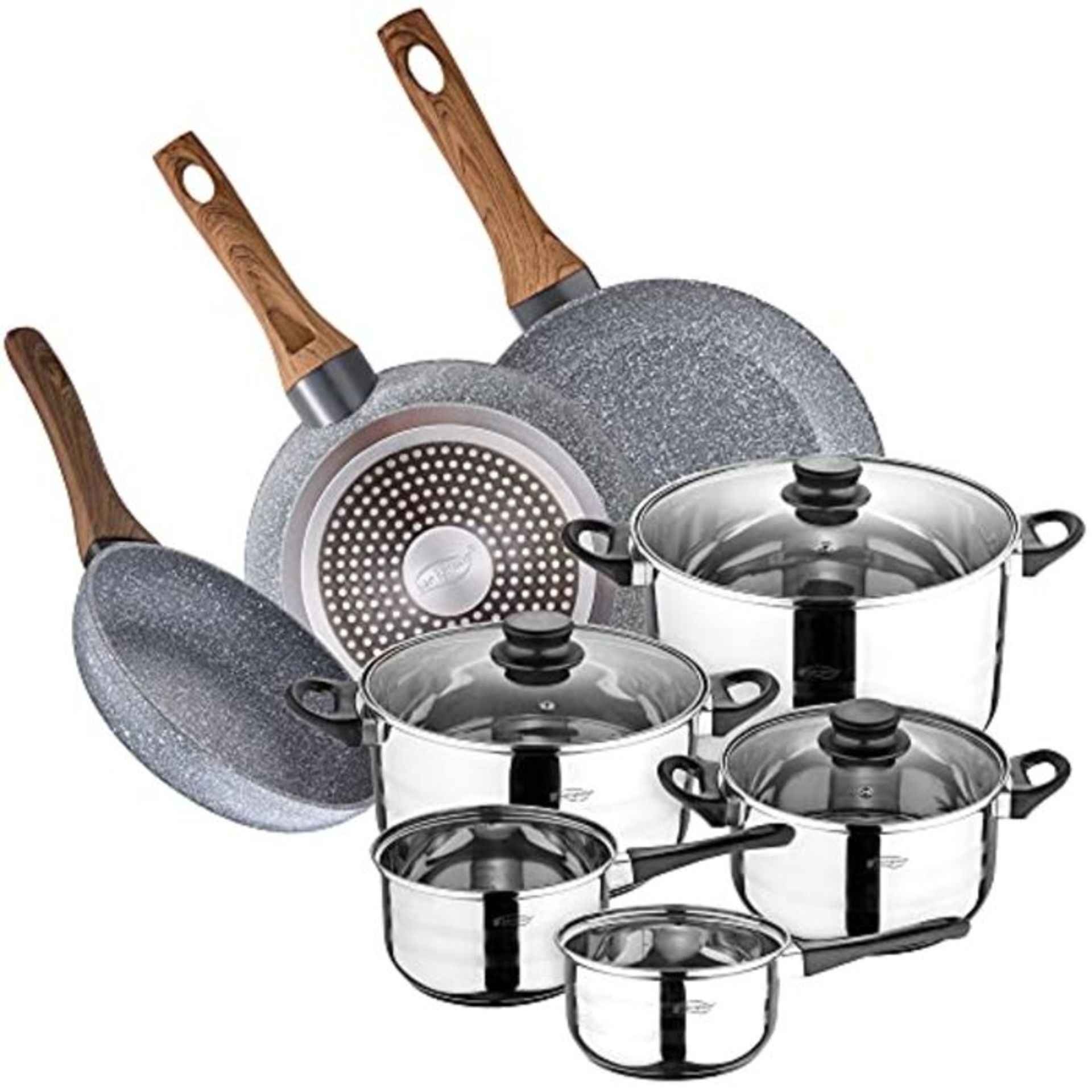 RRP £114.00 SAN IGNACIO 8-Piece Stainless Steel Cookware with Pan Set (22,26,28 mm) Forged Alumini