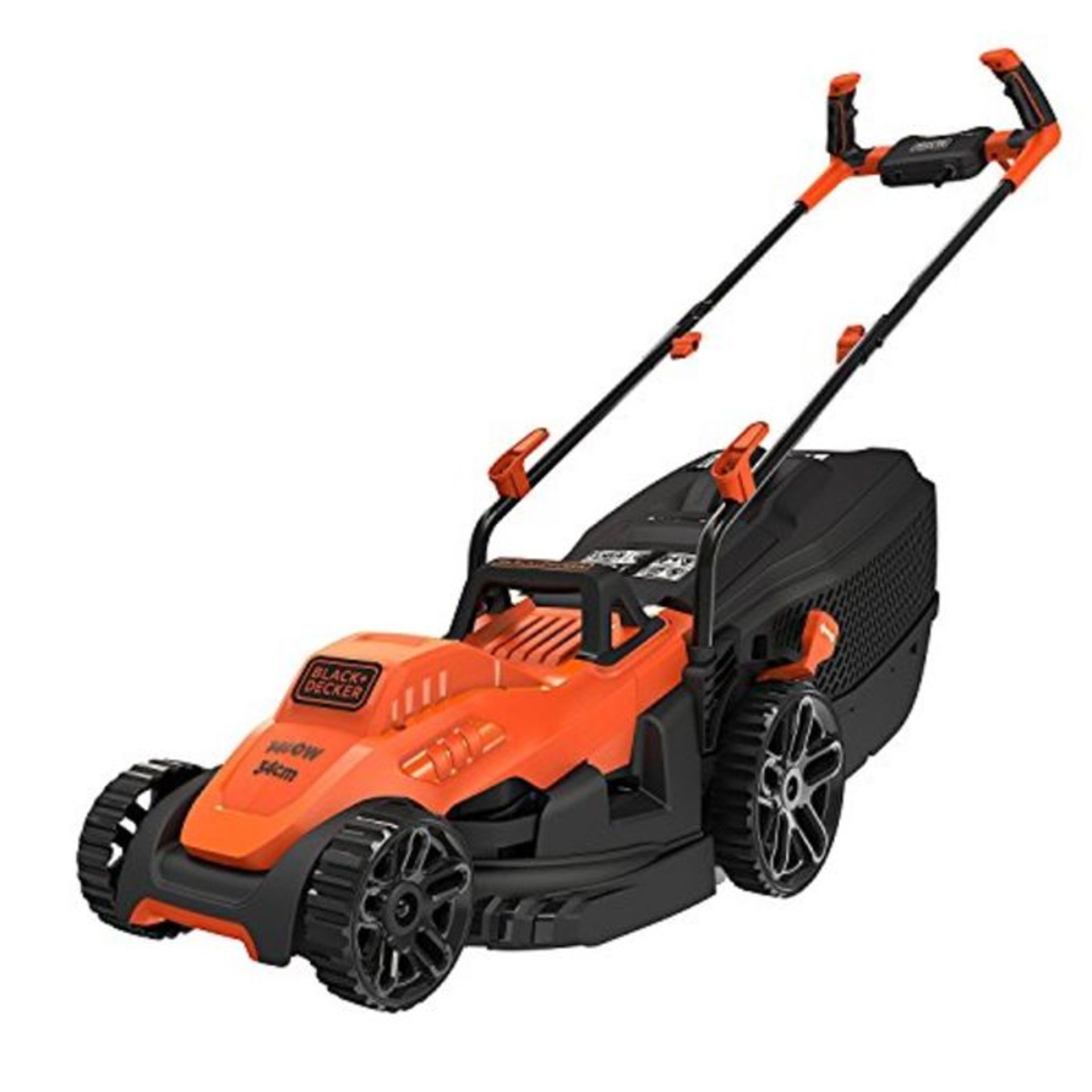 RRP £133.00 BLACK+DECKER BEMW461BH-QS 1400W Electric Lawnmower 34cm 6 Adjustable Heights 20, 30, 4