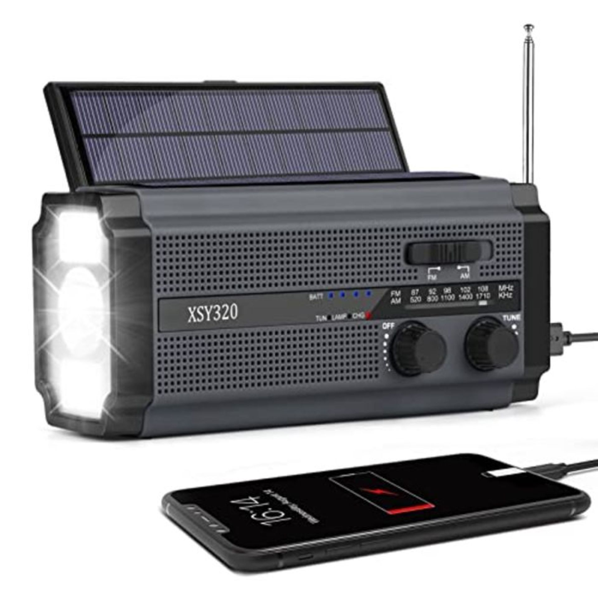Nigecue Solar Radio, Portable Crank Radio Dynamo Radio with AM/FM, Built-in 5000 mAh R