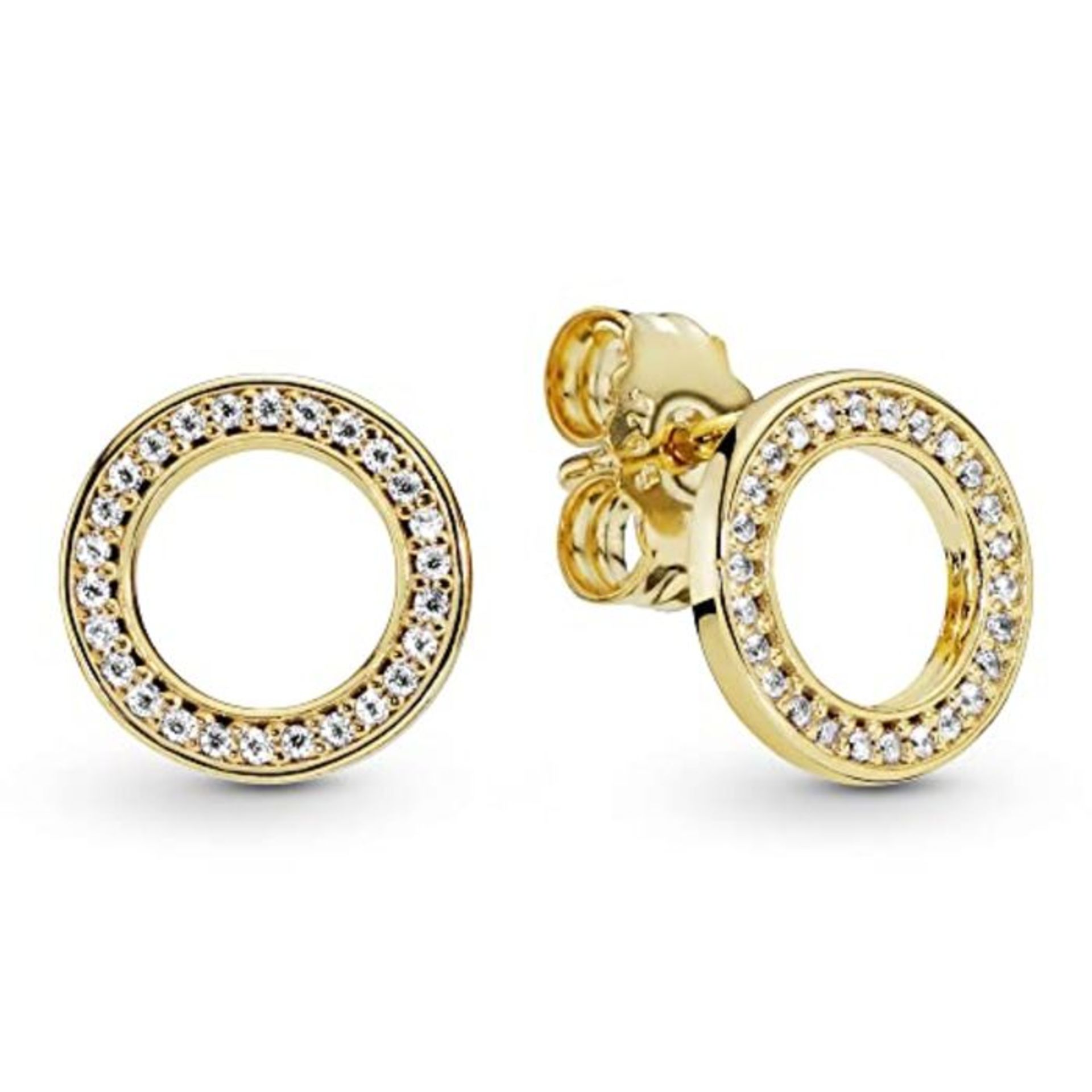 RRP £60.00 Pandora Signature Sparkling Circle Stud Earrings 18K Gold Plated Sterling Silver 1.3x9