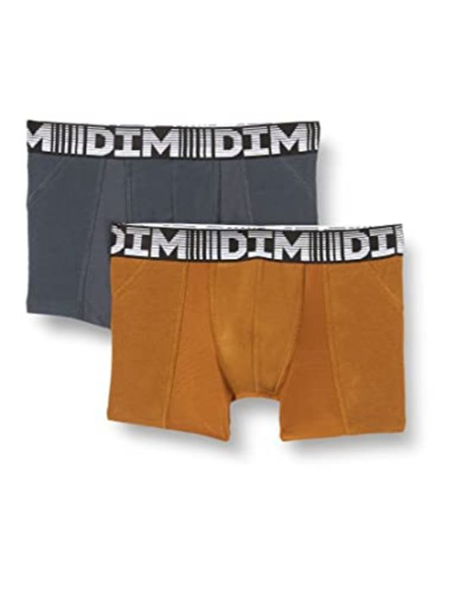 DIM Men's Boxer 3D Flex AIR x2 Shorts, Marron toasté/Gris foncé, XL (Pack of 2)