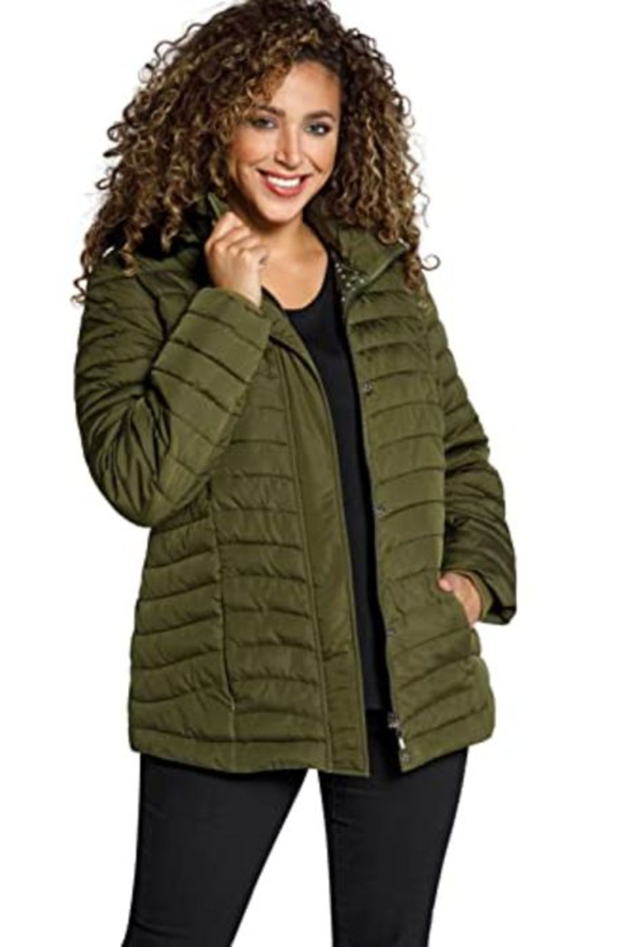 RRP £99.00 Ulla Popken Women's Steppjacke, gepunktetes Futter, Kapuze abnehmbar Quilted Jacket, S