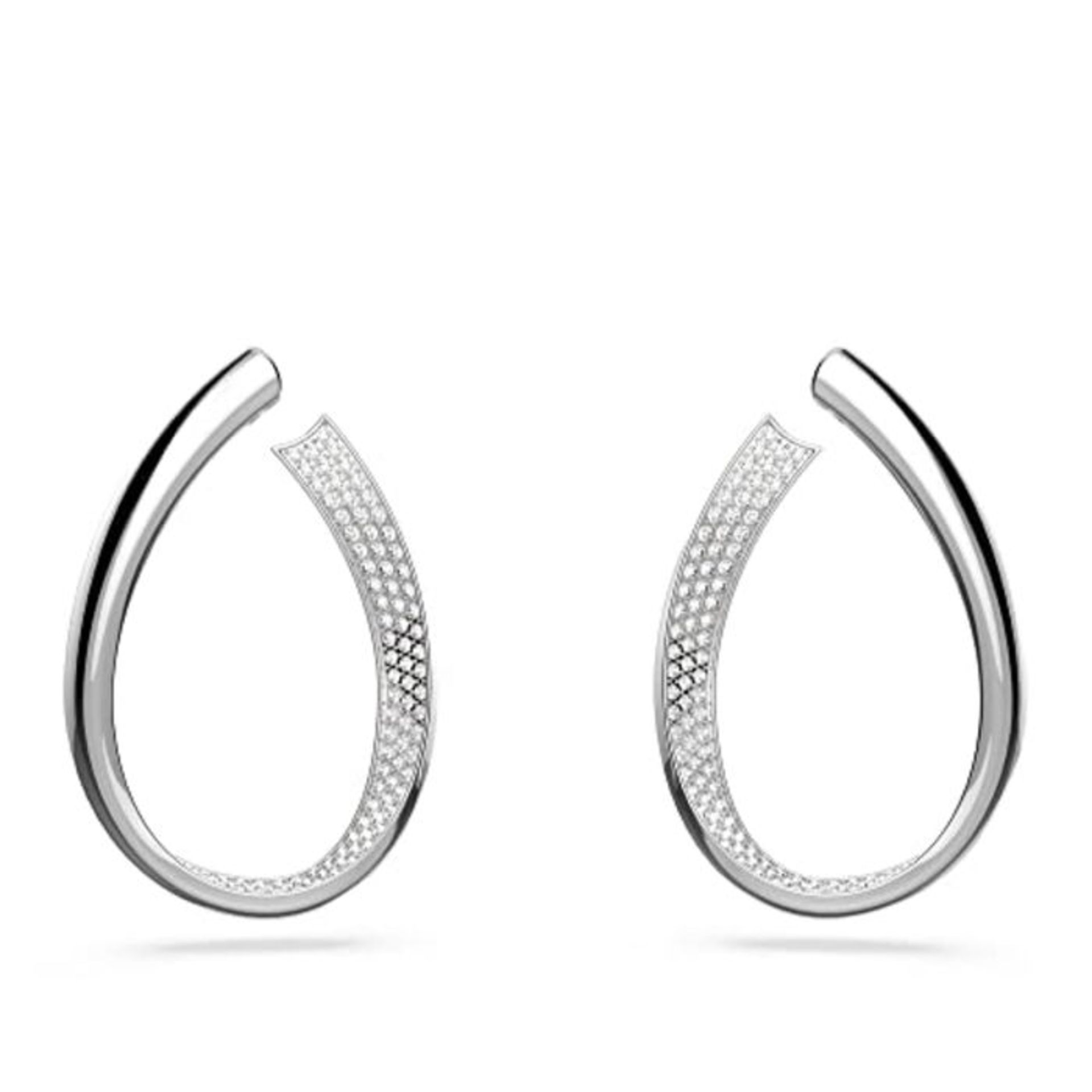 RRP £99.00 [CRACKED] Swarovski Ribbon Hoop Earrings, White Pavé Crystal in a Rhodium Plated Sett