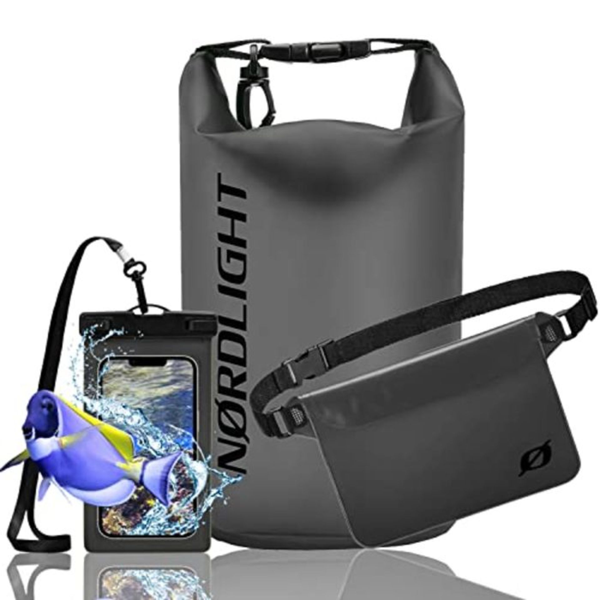 Waterproof Bag Set of 3 (Anthracite) - Dry Bag 20l + Waterproof Mobile Phone Sleeve +