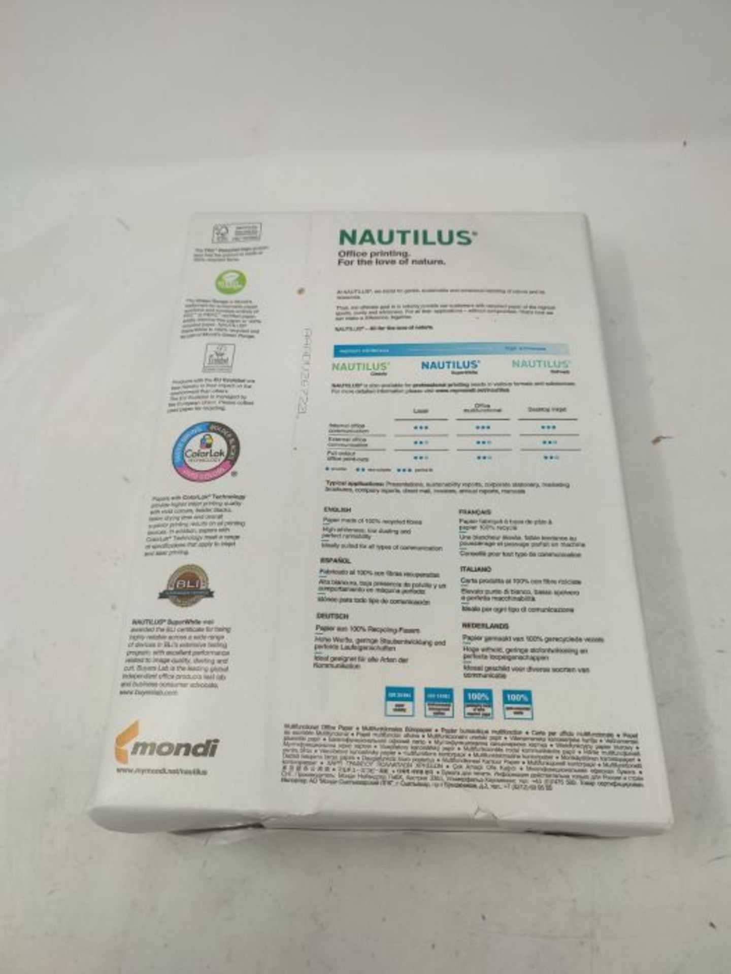 Carta riciclata 100% Nautilus Super White per stampa laser/inkjet, formato A4 80gr./mq - Image 3 of 3