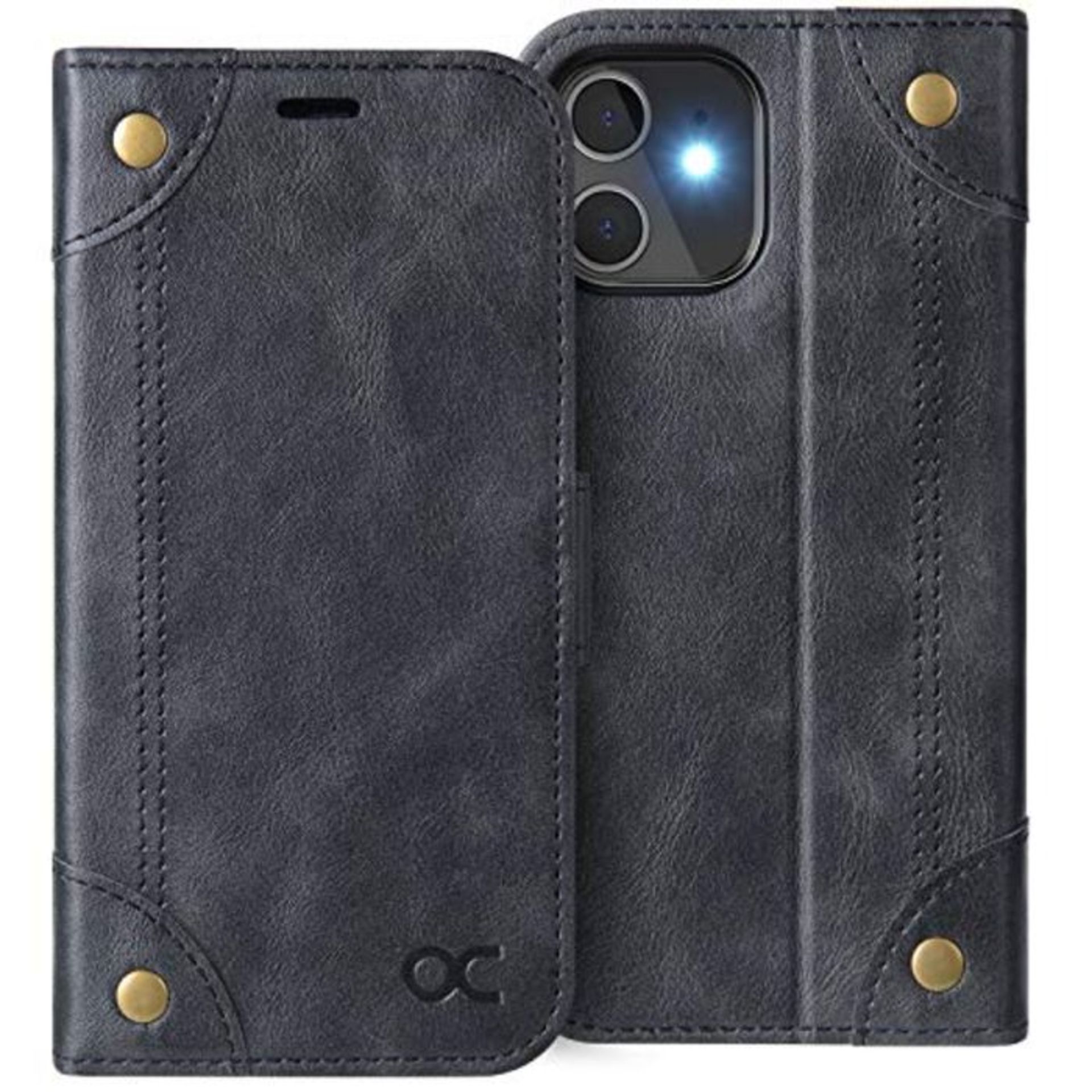 OCASE iPhone 12 Mini Case, iPhone 12 Mini Rivet Wallet 5G Case, PU Leather Folio Flip