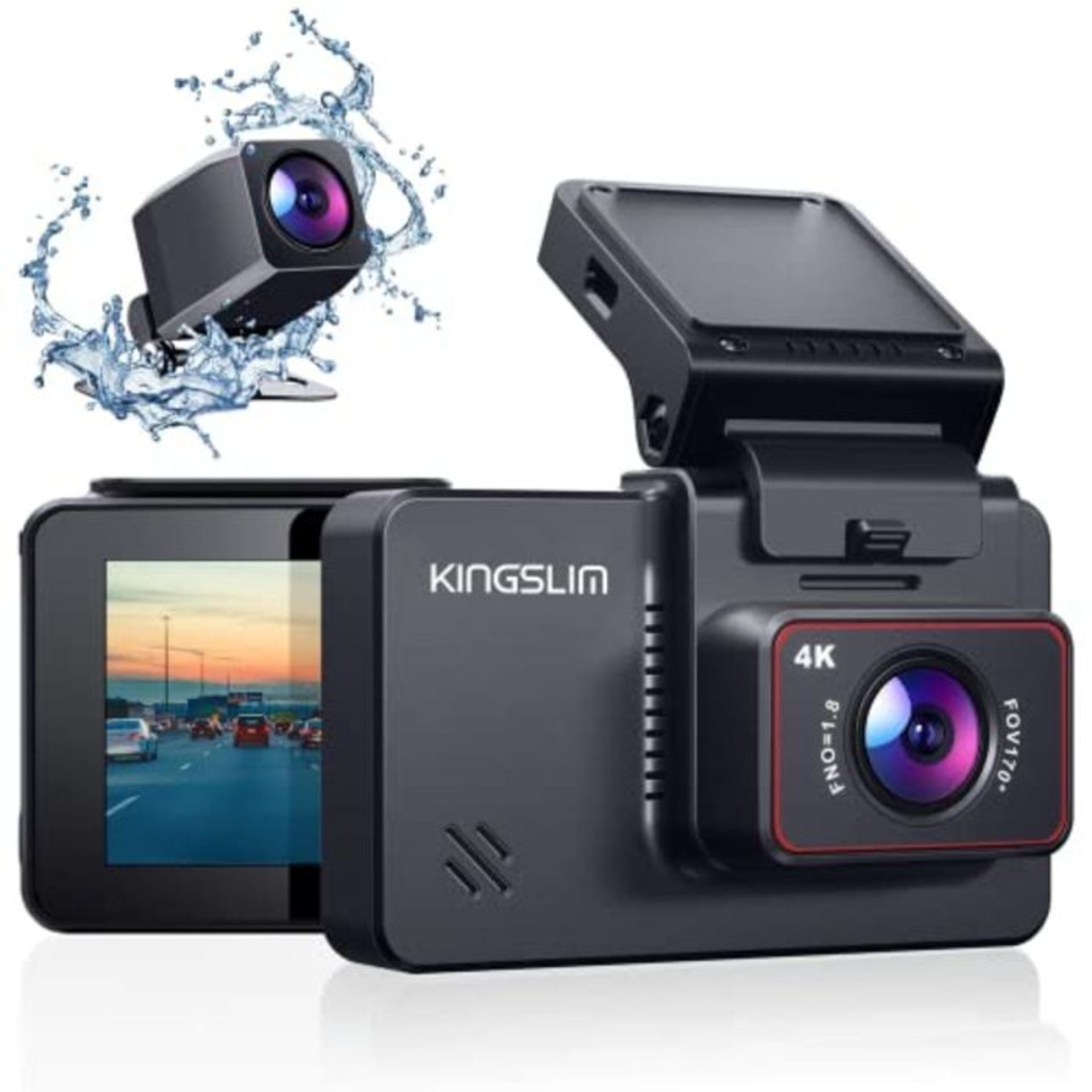 RRP£105.00 Kingslim 4K Dual Dash Cam with Built-in Wi-Fi GPS - Front 4K/2.5K Rear 1080P Dual Dash