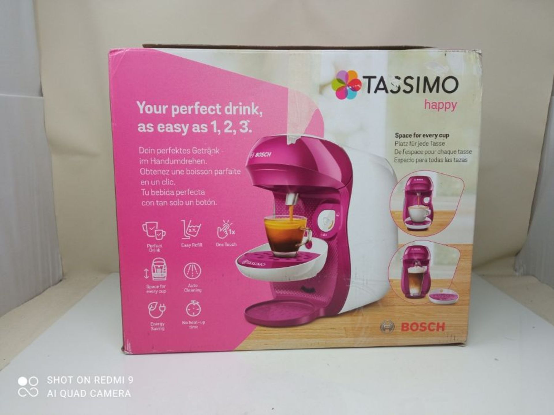 RRP £57.00 Bosch Tassimo Happy Multi-Drink Single Serve Coffee Maker, 1400 W, 0.7 L Única Pink/W - Image 2 of 3