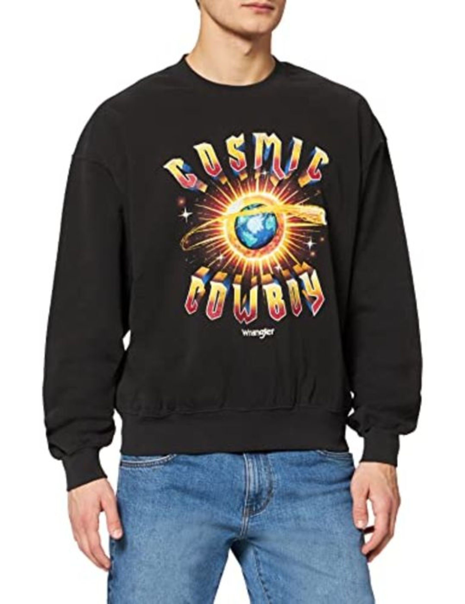 RRP £69.00 Wrangler Men's Cosmic Crew Sweatshirt, Faded Black, XL