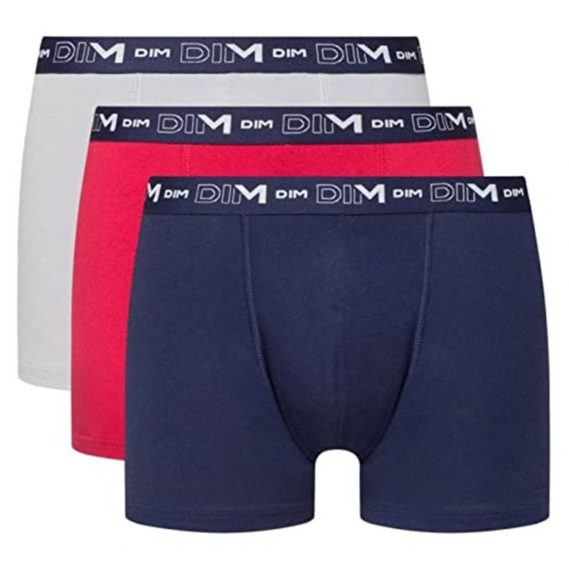 DIM Men's Boxer Cotton Stretch Doppelpack Shorts, Bleu Denim/Rouge Topaze/Acier, L (Pa