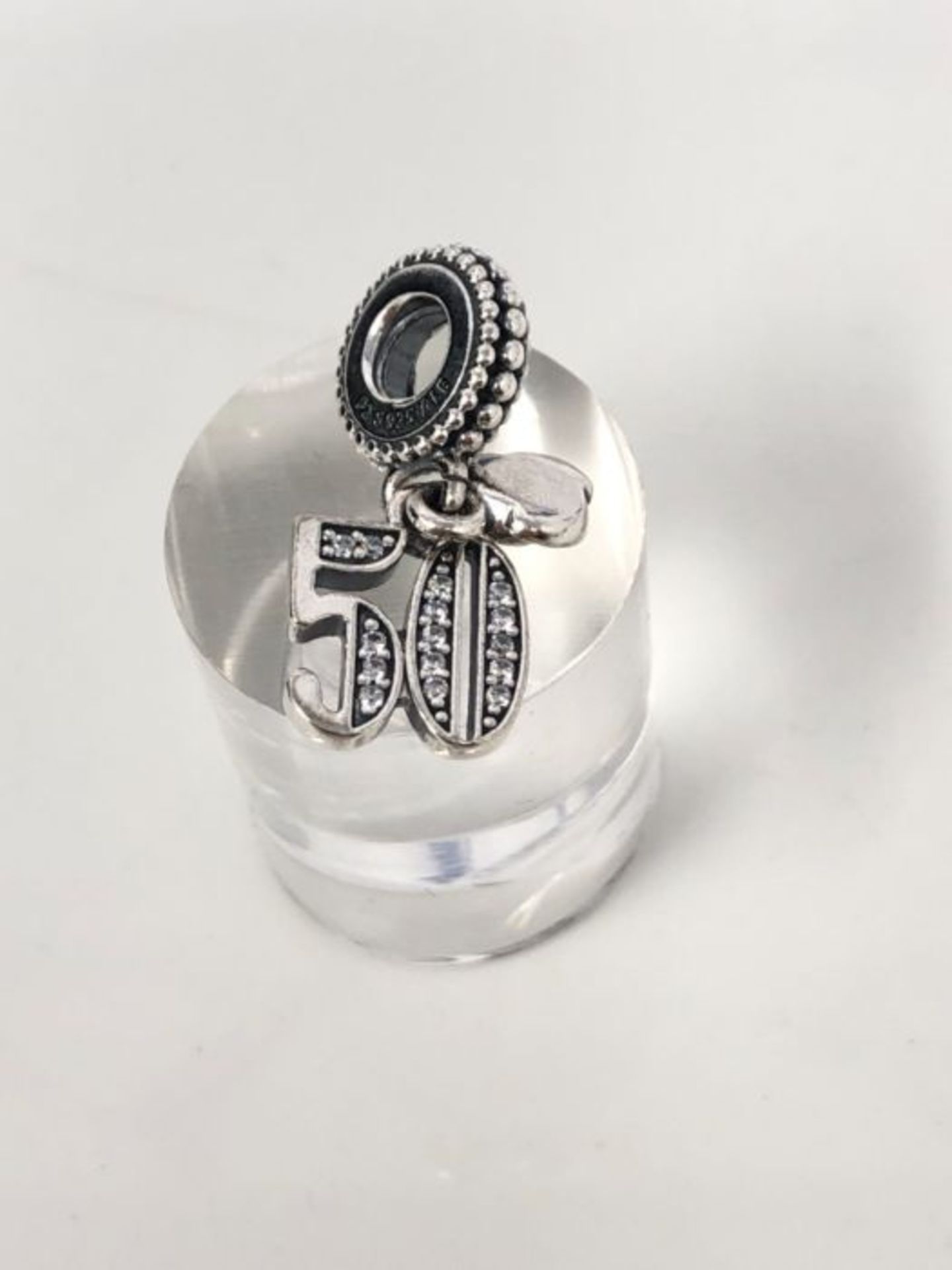 Pandora Moments Women's Sterling Silver 50 Years of Love Cubic Zirconia Dangle Charm f - Image 2 of 3