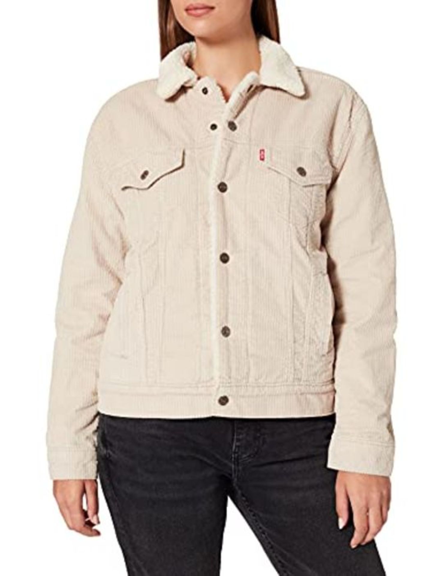 RRP £70.00 [repaird] Levi's Ex-BF Sherpa Trucker Giacca, Cemento Pebble, M Donna