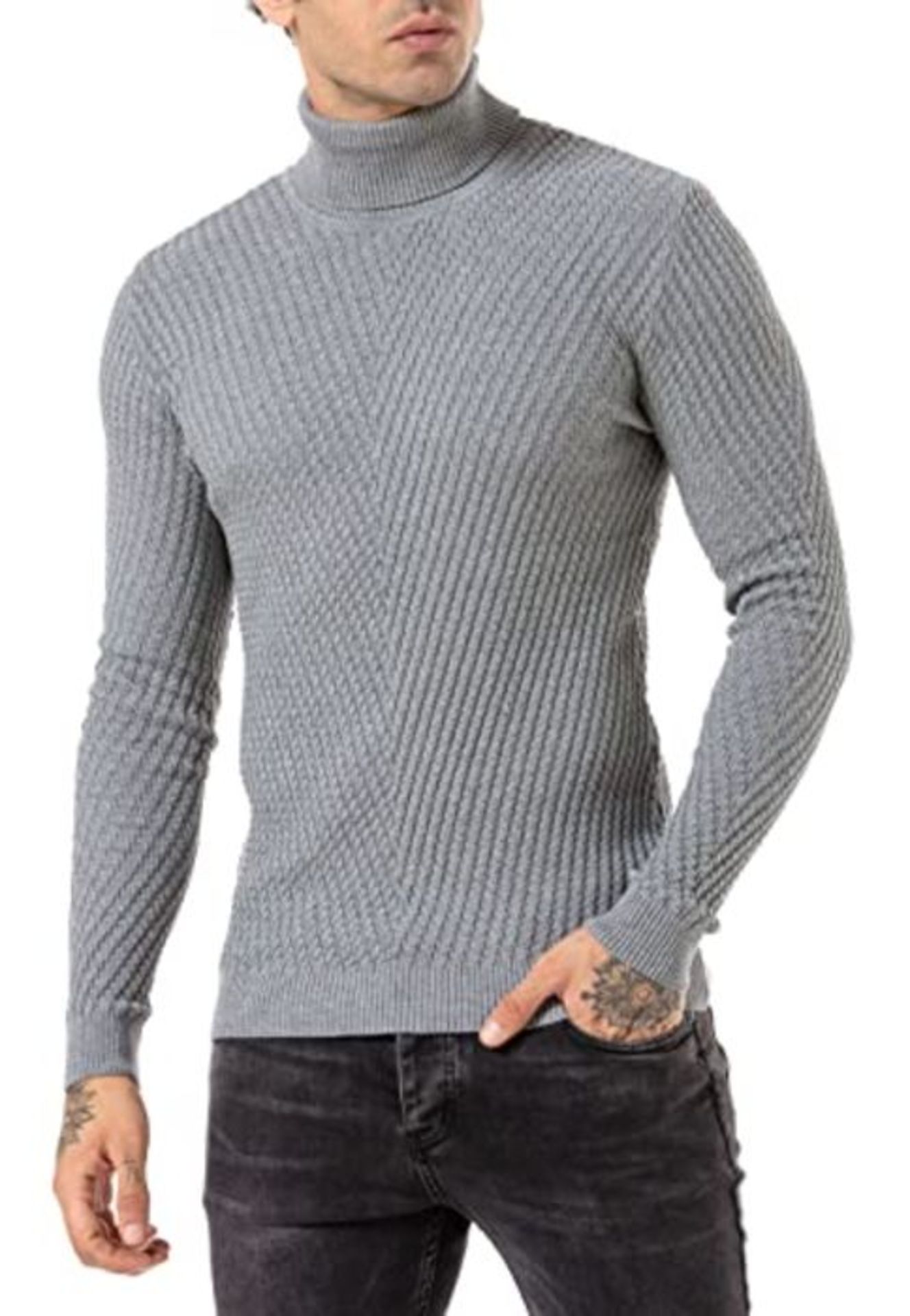 Redbridge Turtleneck knitted jumper with pattern, gray, S