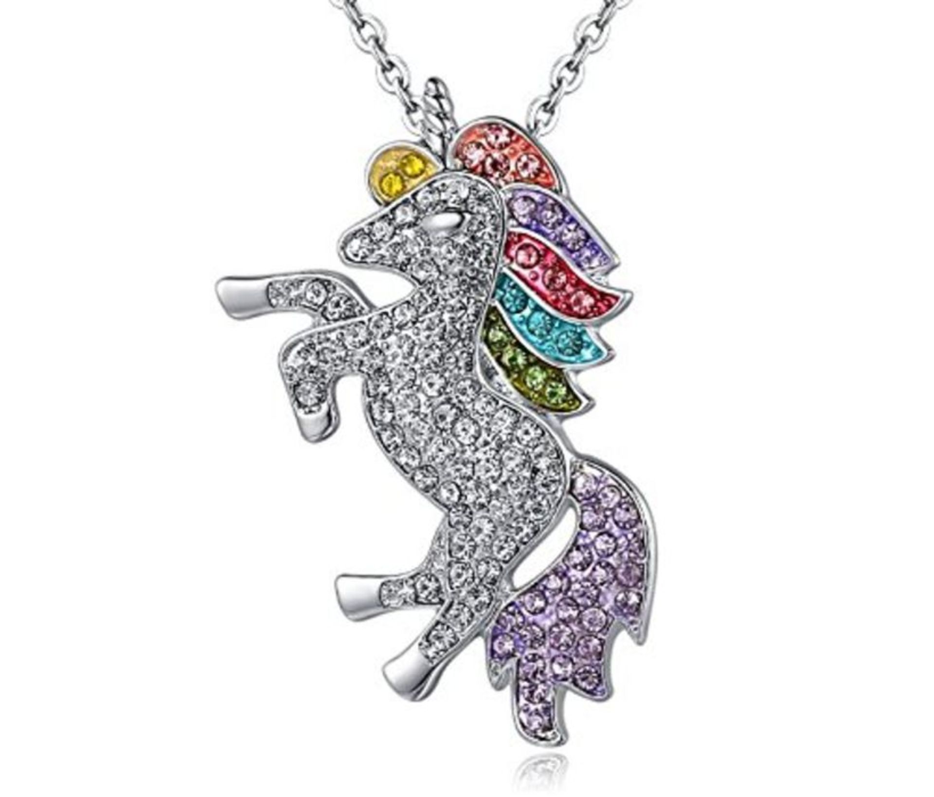 Binoster Fashion Unicorn Pendant Necklace Bracelets- Rainbow Crystal Unicorn Necklace