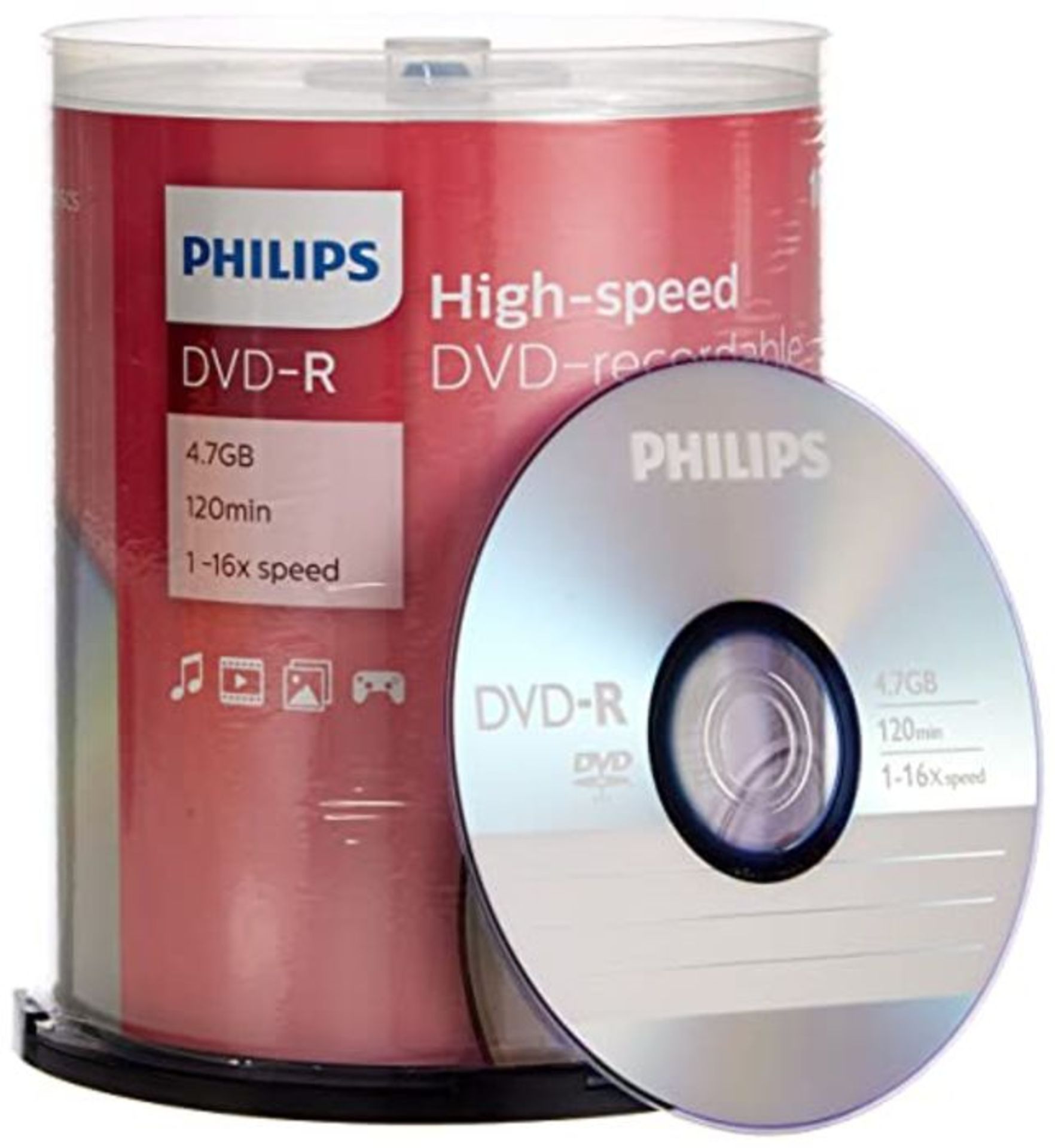 Philips DVD-R Rohlinge (4.7 GB Data/ 120 Minuten Video, 16x High Speed Aufnahme, 100er