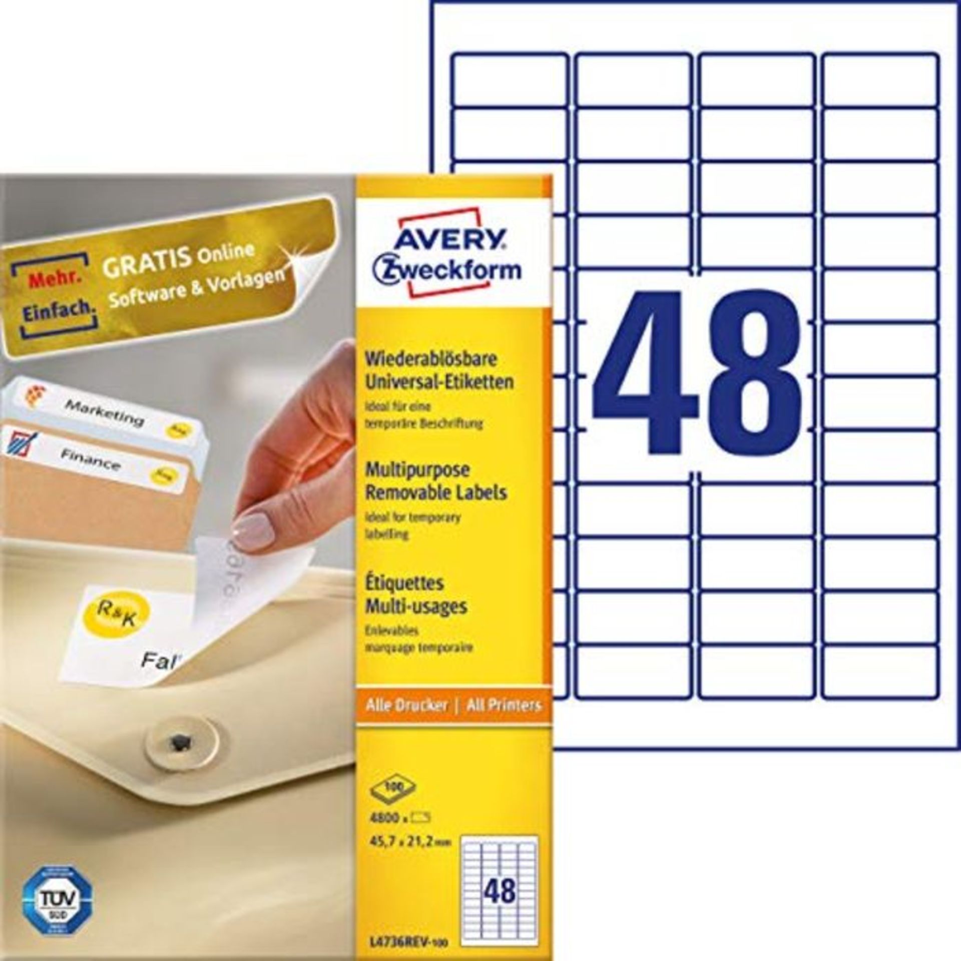 AVERY Zweckform L4736REV-100 Universal Etiketten (4.800 Klebeetiketten, 45,7x21,2mm au