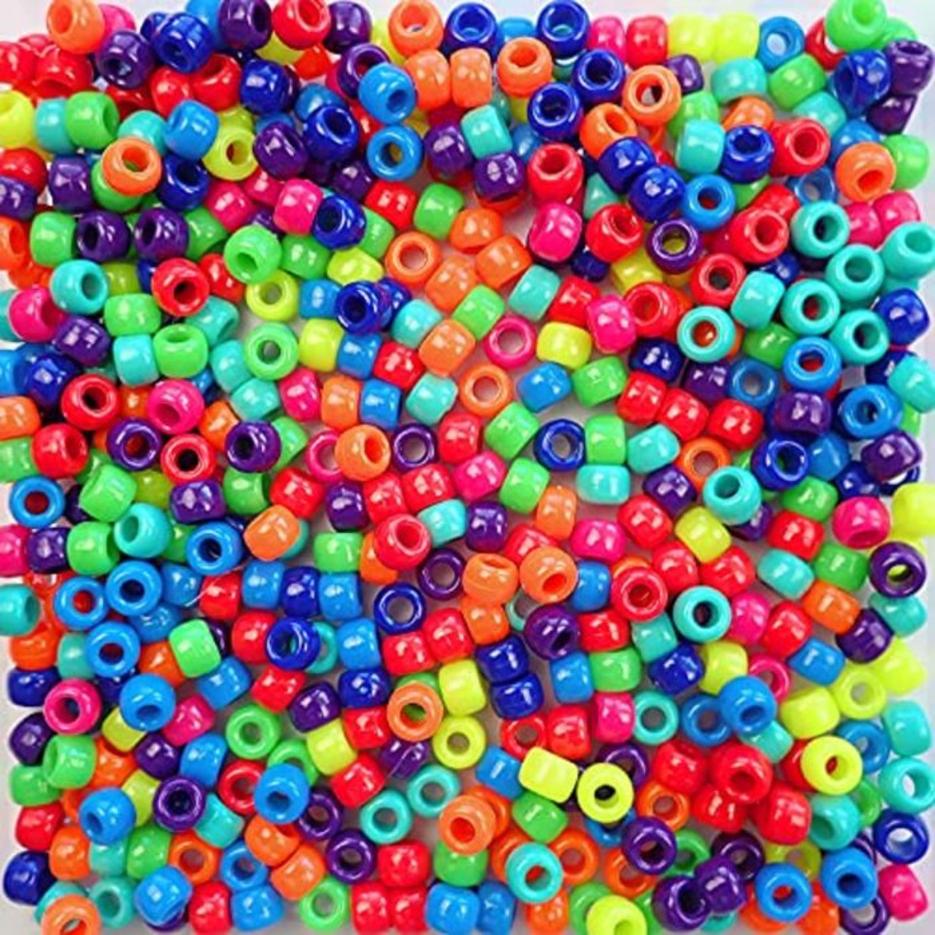 Bright Neon Rainbow Plastic Pony Beads, 6 x 9mm, Made in The USA, Multi-Color Mix 1000