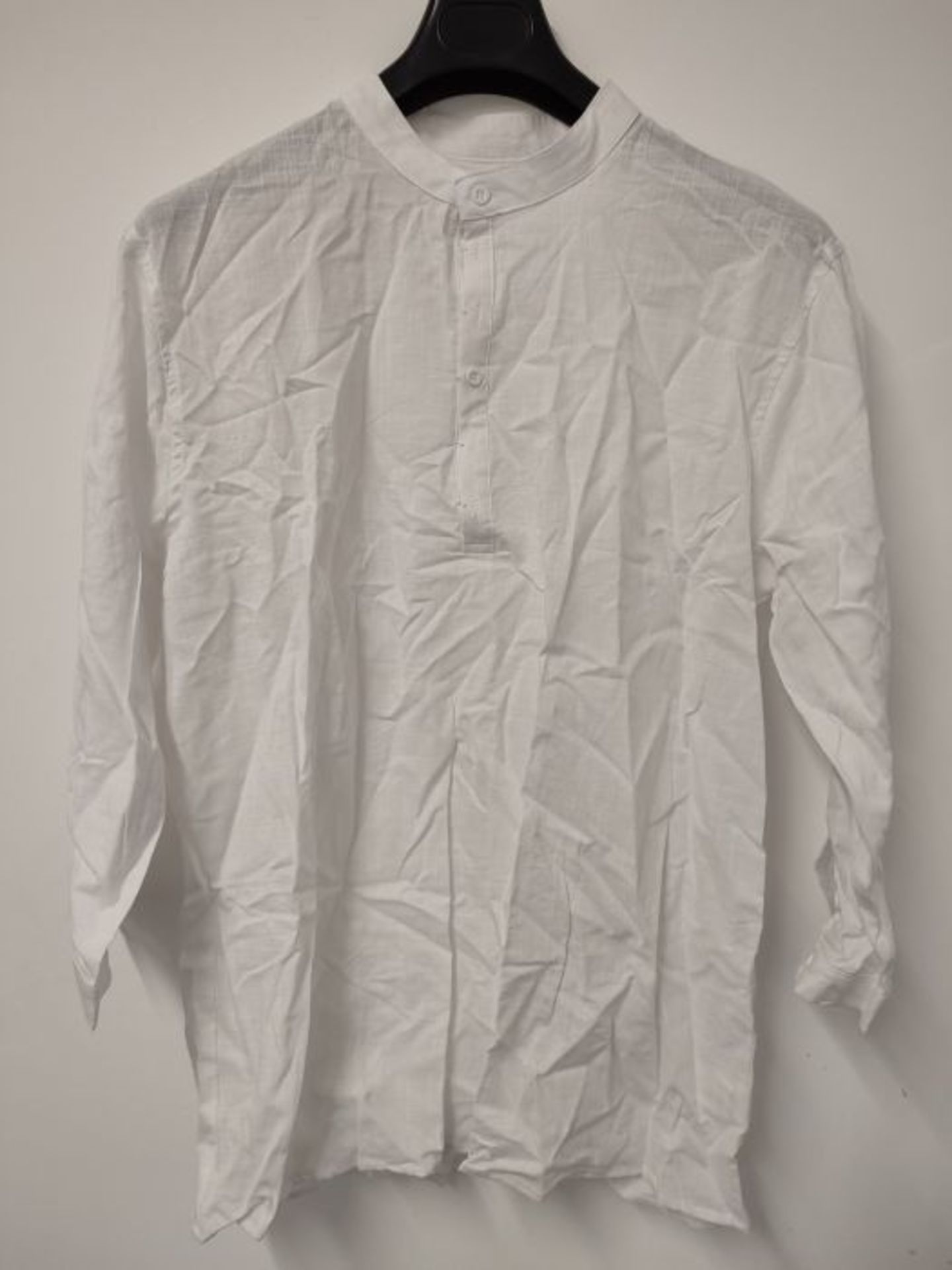 Gemijacka Men's Casual Henley 3/4 Sleeve Length Regular Fit Collarless Linen Shirt, L, - Image 2 of 2