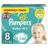 Pampers Baby Nappies Size 8 (17+ kg/37.5 Lb), Baby-Dry, 100 Nappies, MONTHLY SAVINGS P