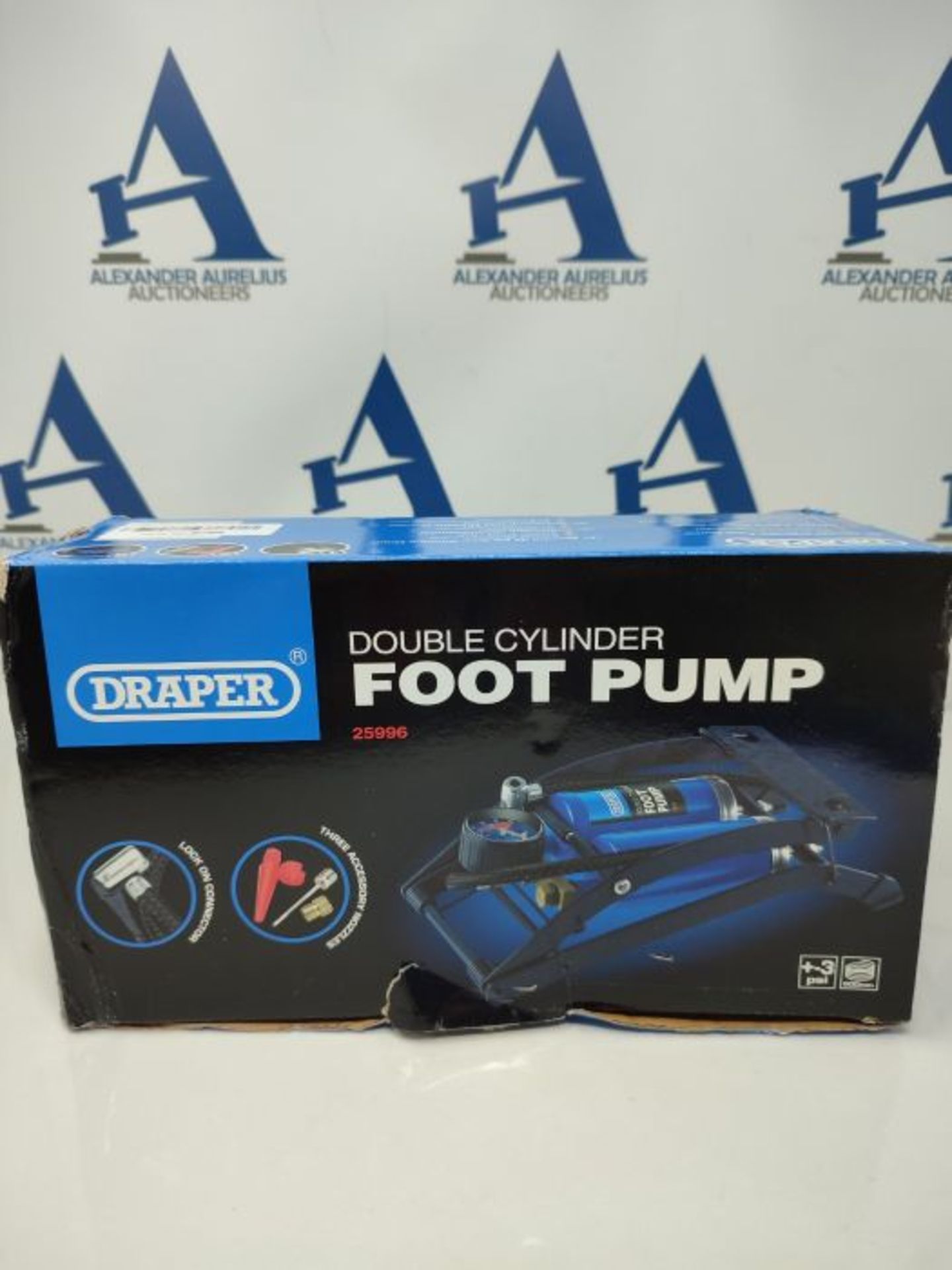 Draper 25996 Double Twin Cylinder Foot Pump with Gauge 890004, Blue - Image 2 of 3