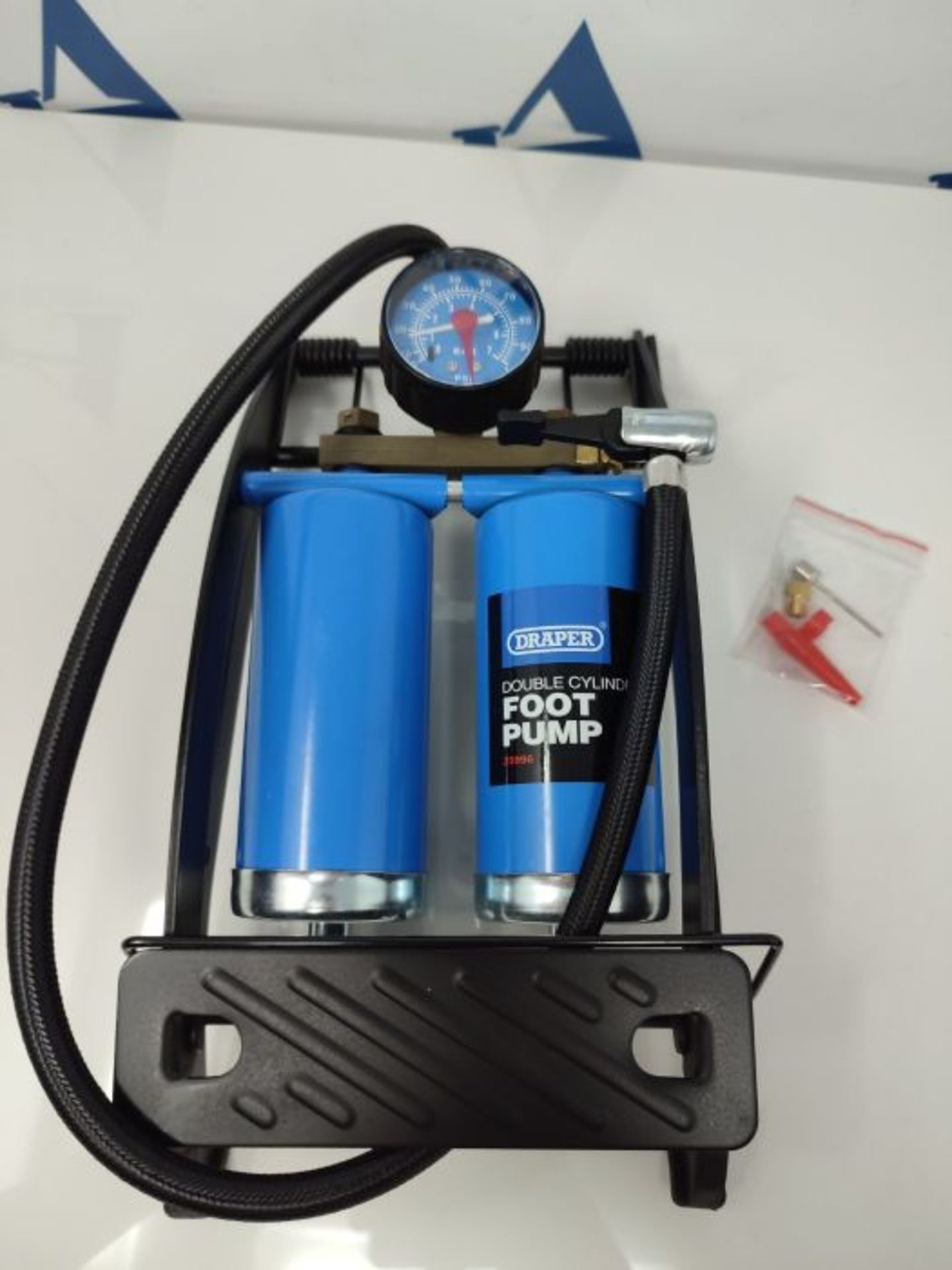 Draper 25996 Double Twin Cylinder Foot Pump with Gauge 890004, Blue - Image 3 of 3