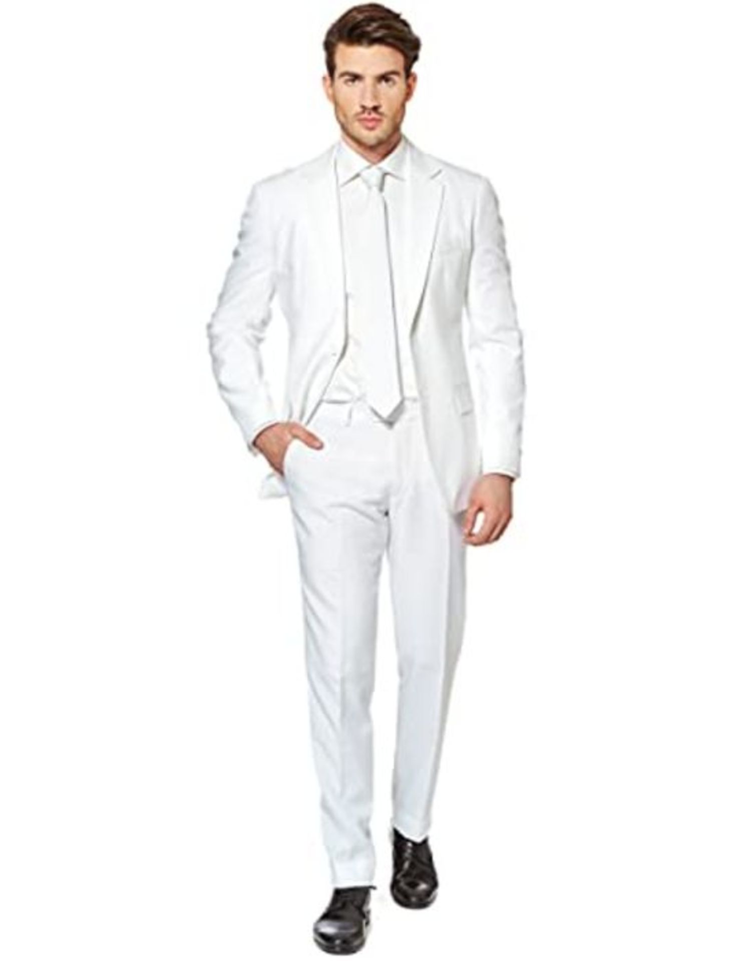 RRP £61.00 OppoSuits Men's Solid Color Party White Knight - Full Suit: Includes Pants, Jacket and