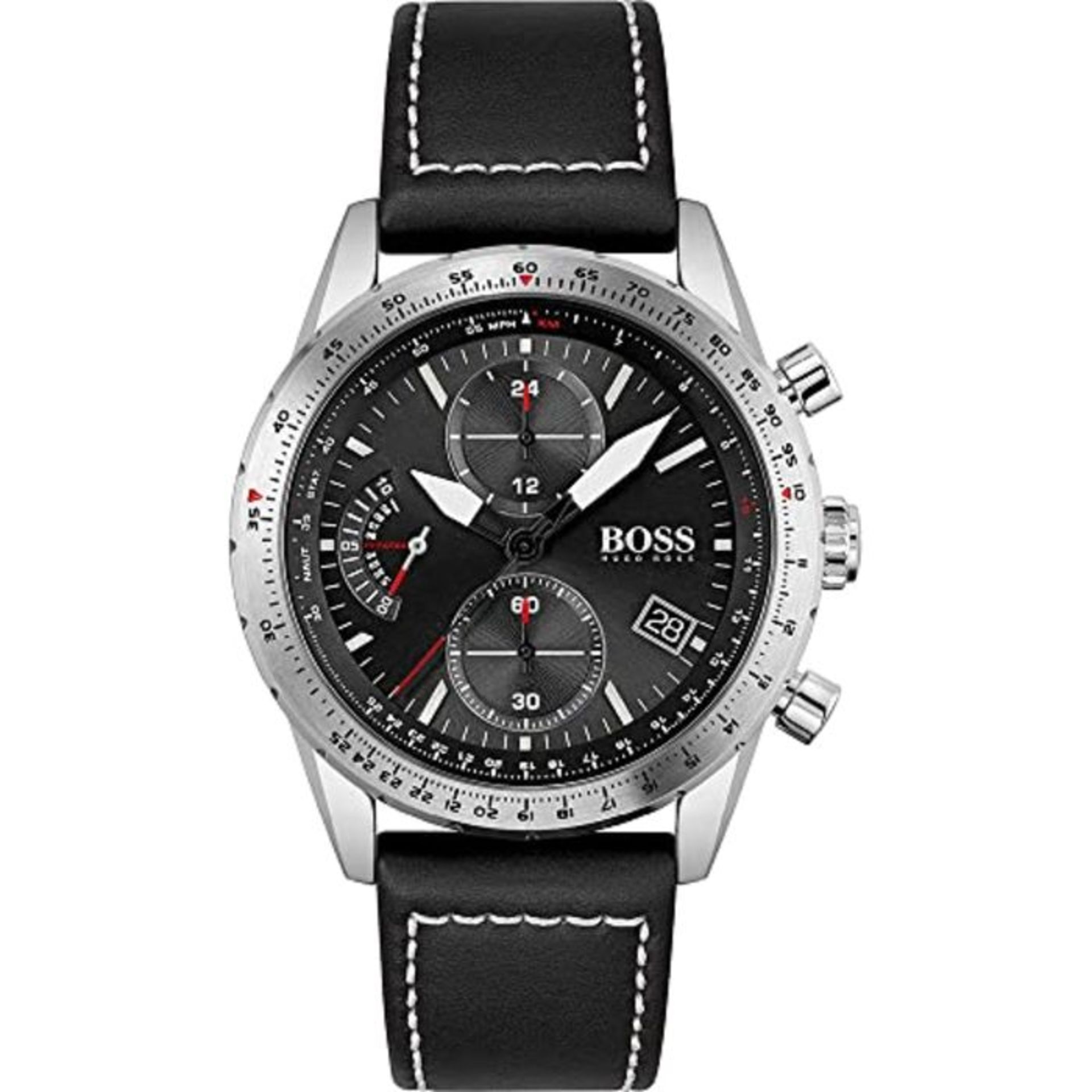 RRP £196.00 BOSS Herren Analog Quarz Uhr mit Leder Armband 1513853