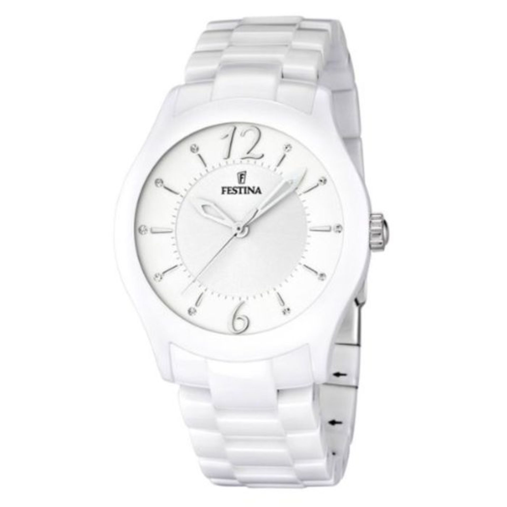 RRP £131.00 Festina Unisex Quartz Watch with White Dial Analogue Display and White Ceramic Bracele