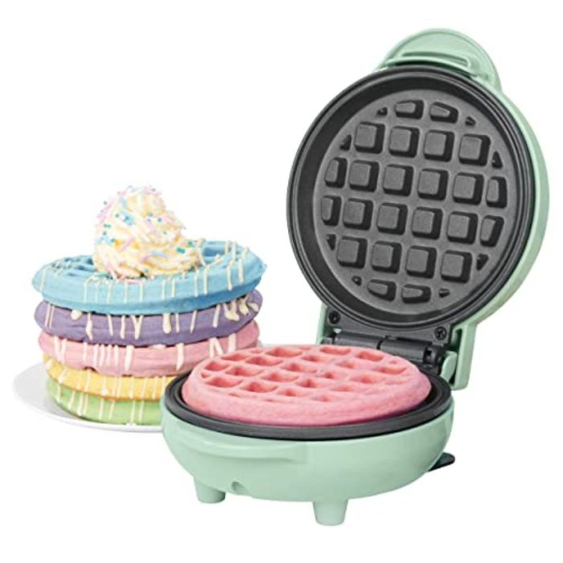 Giles & Posner EK4214GSGR Pastel Mini Waffle Iron/Maker, 550W, Non-Stick Plates, Belgi