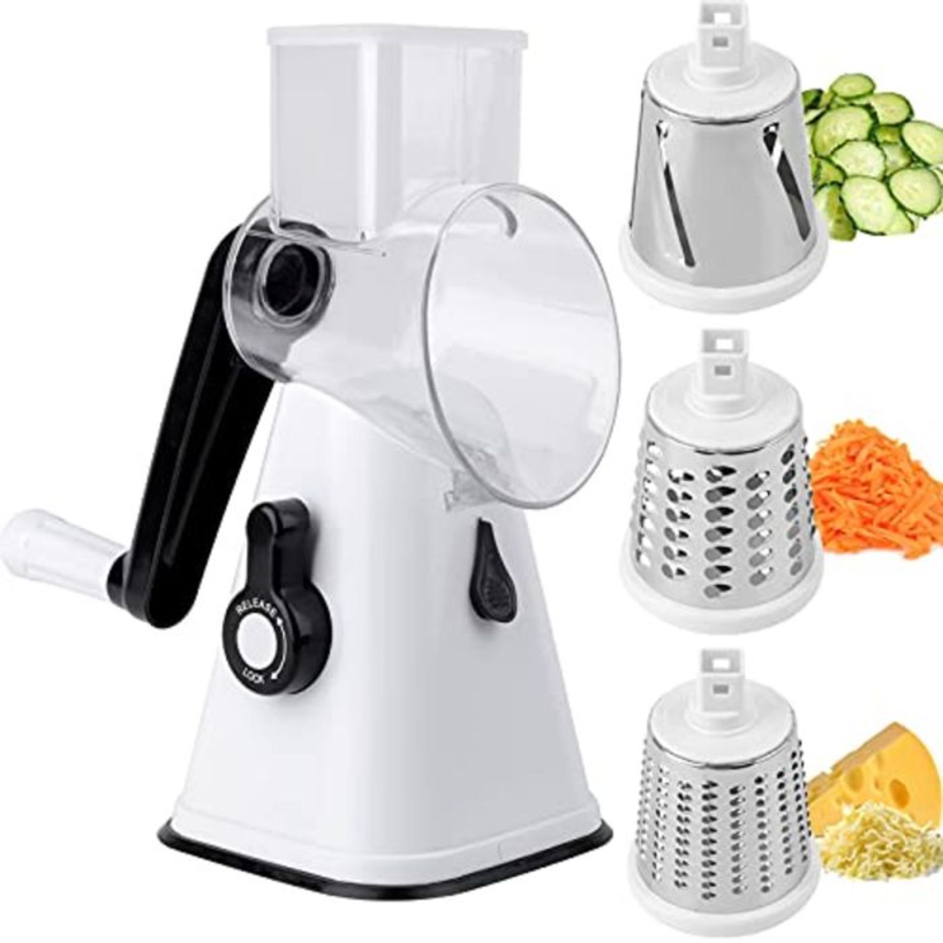 Dicunoy Cheese Grater, Rotary Vegetable Slicer Cutter Shredder, Manual Round Mandoline