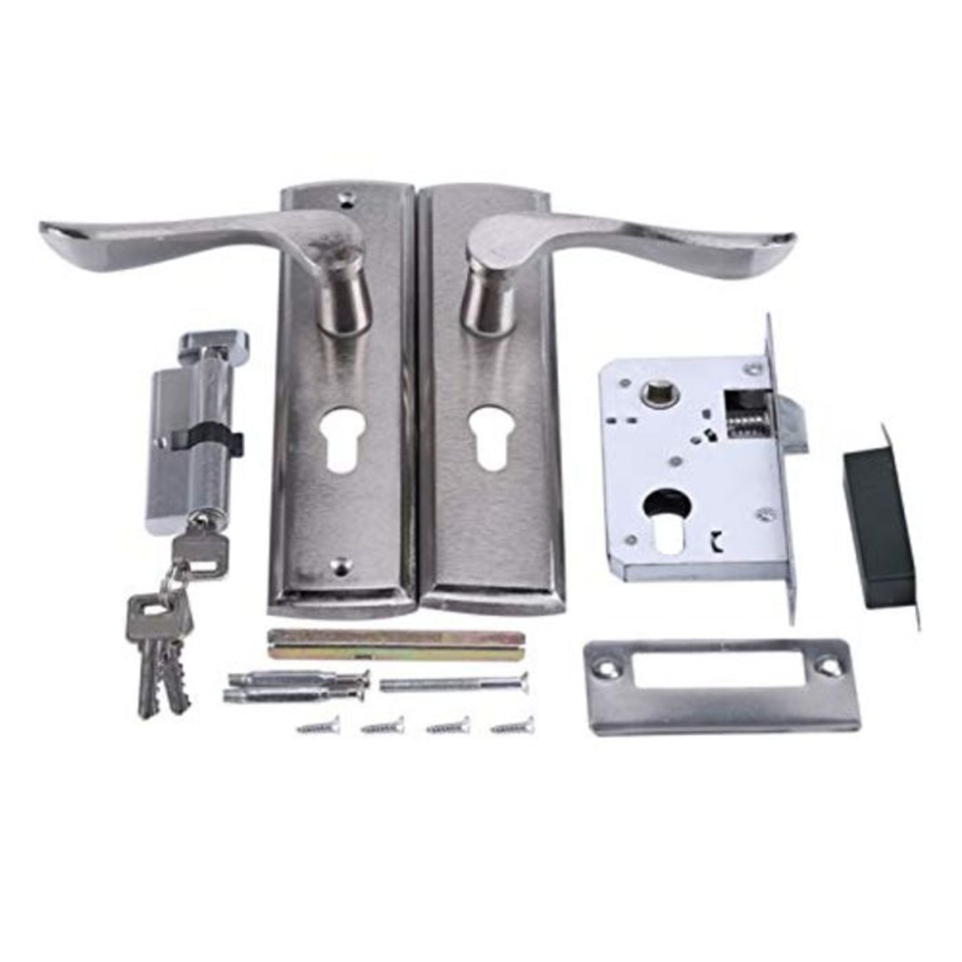 Door Handle Lock 1 Set of Aluminium Door Handle Lock Cylinder Front Back Lever Latch +