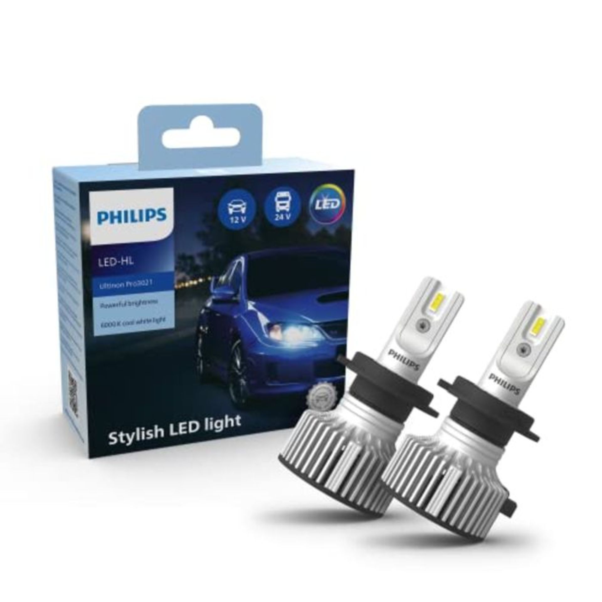 Philips Ultinon Pro3021 LED Car Headlight Bulb (H7), cool white light of 6.000K, set o