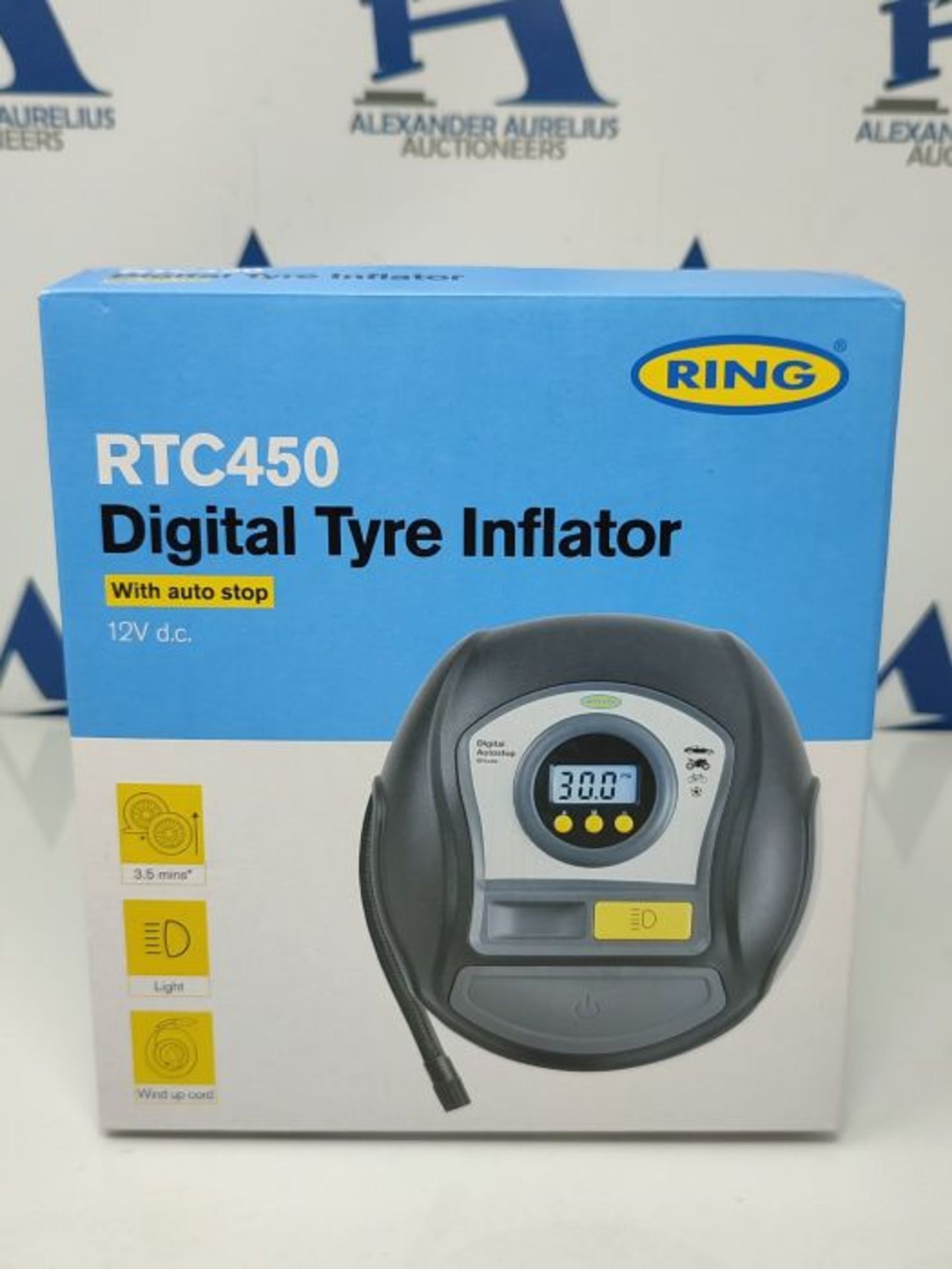 Ring Automotive RTC450 Digital Tyre Inflator with Auto Stop, Memory, LED Light, Backli - Image 2 of 3