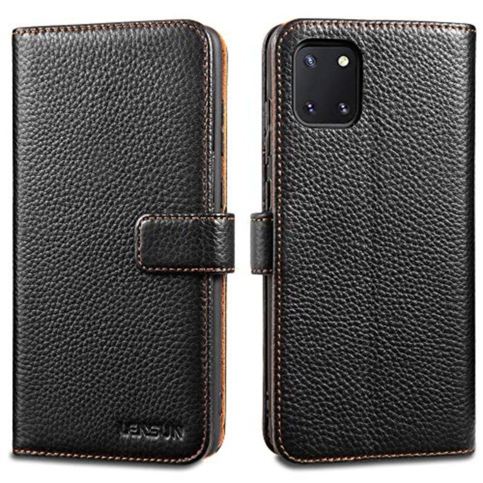 LENSUN Samsung Galaxy Note 10 Lite Leather Case, Flip Genuine Leather Wallet Phone Cas
