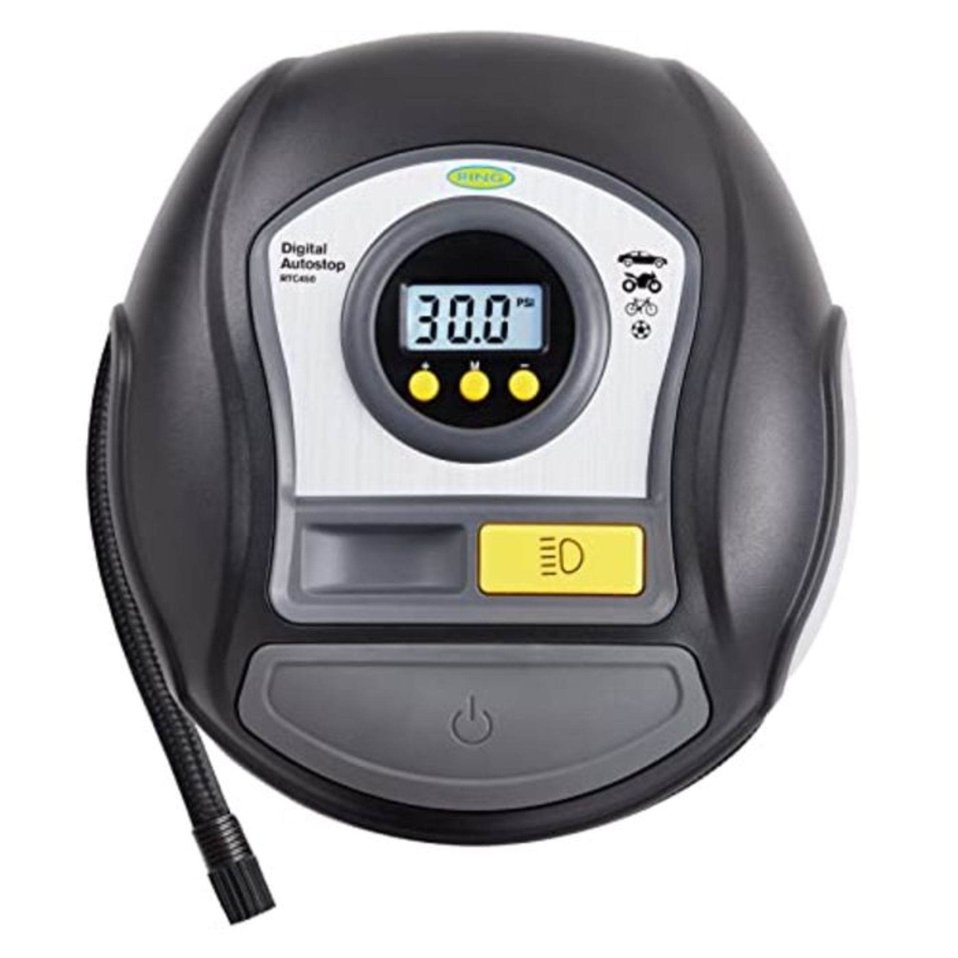 Ring Automotive RTC450 Digital Tyre Inflator with Auto Stop, Memory, LED Light, Backli
