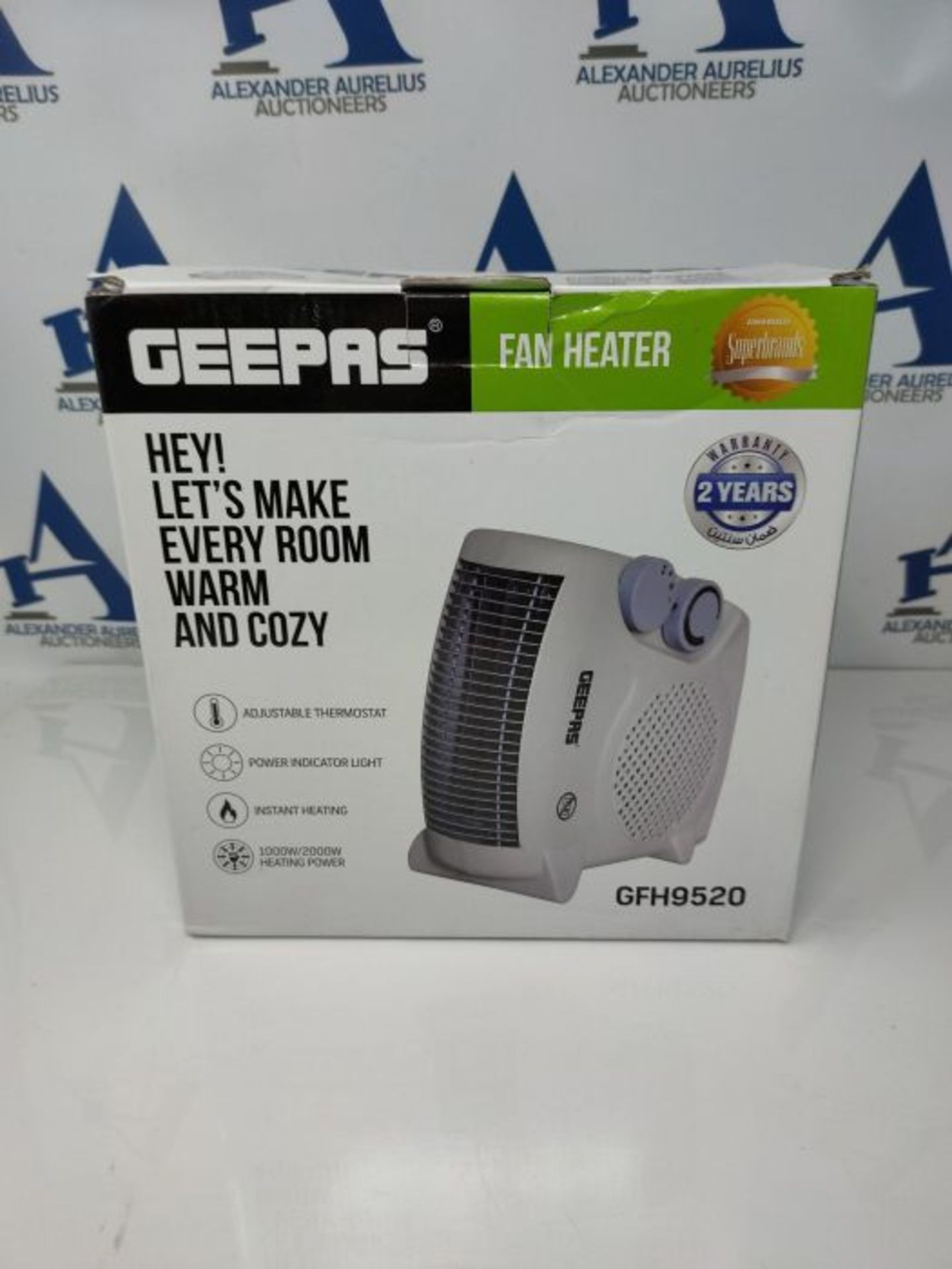 Geepas Portable Fan Heater  Upright, Adjustable Thermostat with 2 Heat Settings 100 - Image 2 of 3