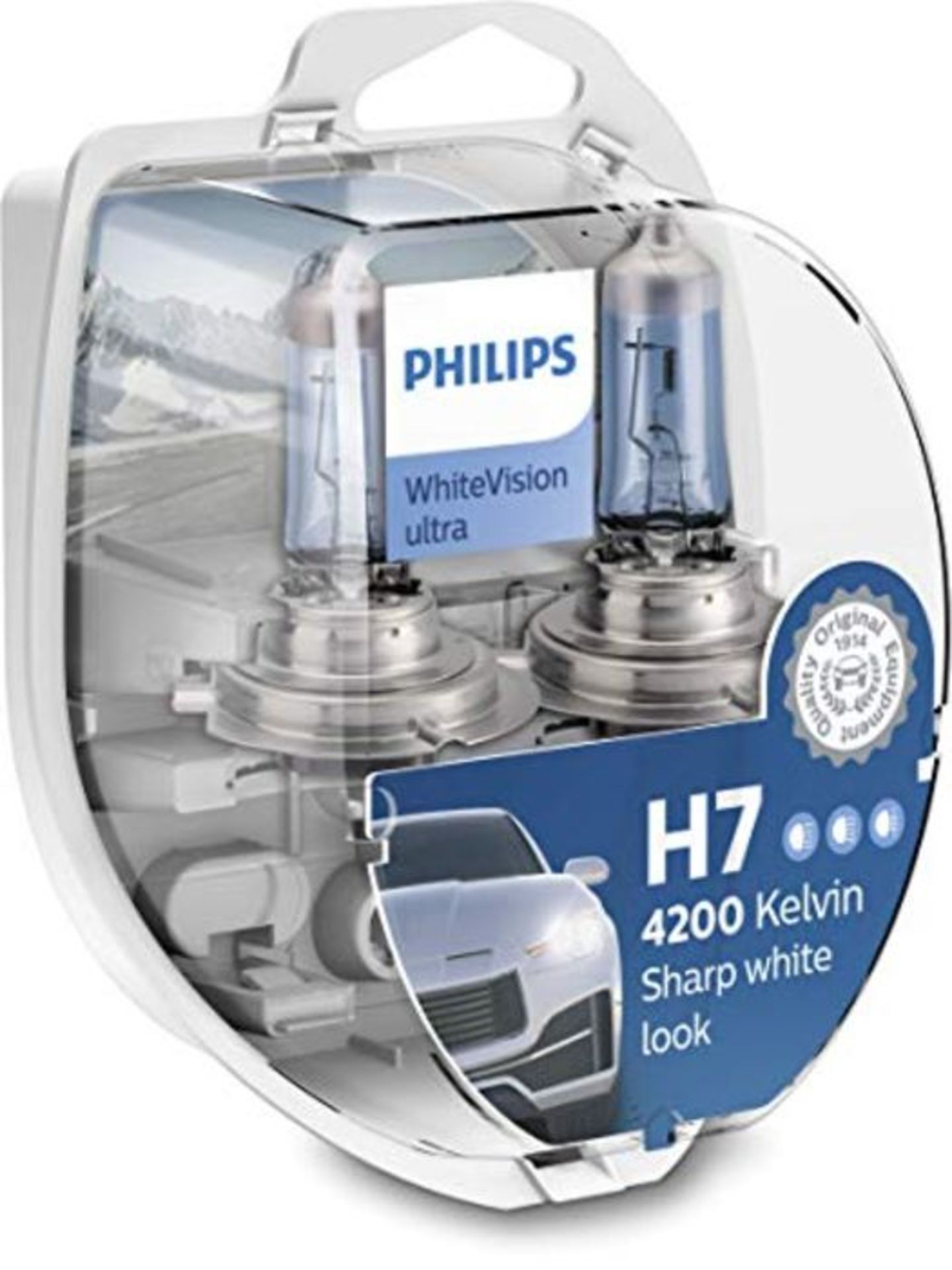 Philips WhiteVision ultra H7 car headlight bulb, 4.200K, set of 2