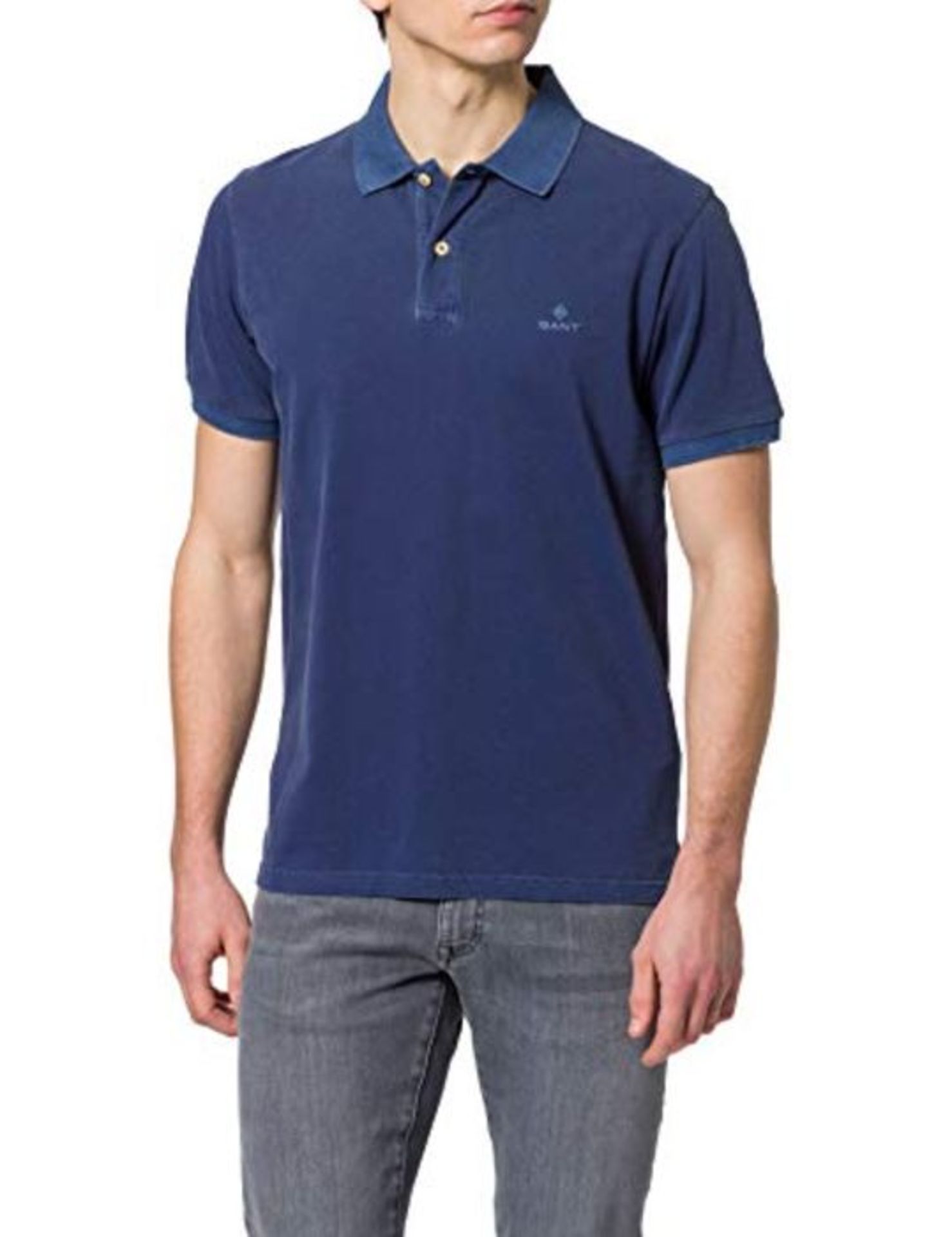 RRP £81.00 GANT Men's D2 Sunfaded Pique SS Rugger Polo Shirt, Persian Blue, L