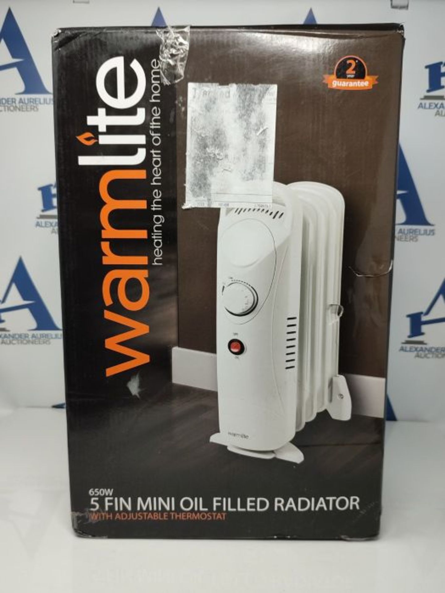 Warmlite WL43002YW 650W 5 Fin Oil Filled Radiator with Adjustable Thermostat and Overh - Image 2 of 3