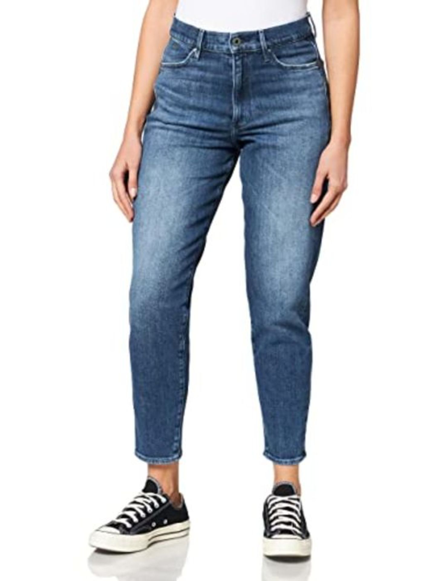 RRP £50.00 G-STAR RAW Women's Janeh Ultra High Waist Mom Ankle Straight Jeans,Blue (Faded Santori