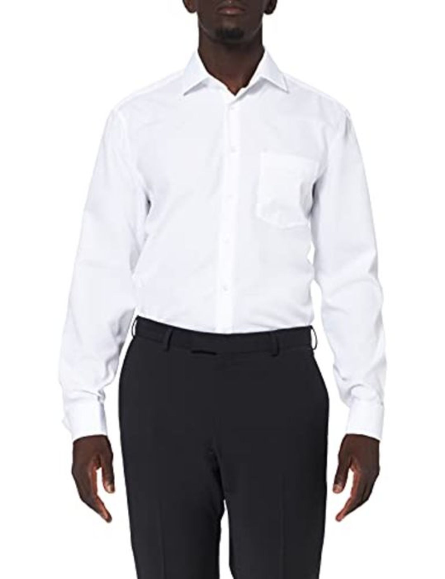 Seidensticker Men's Cutaway Long sleeve Shirt, Bianco (Weiß (01 weiß)), 18.5 inches