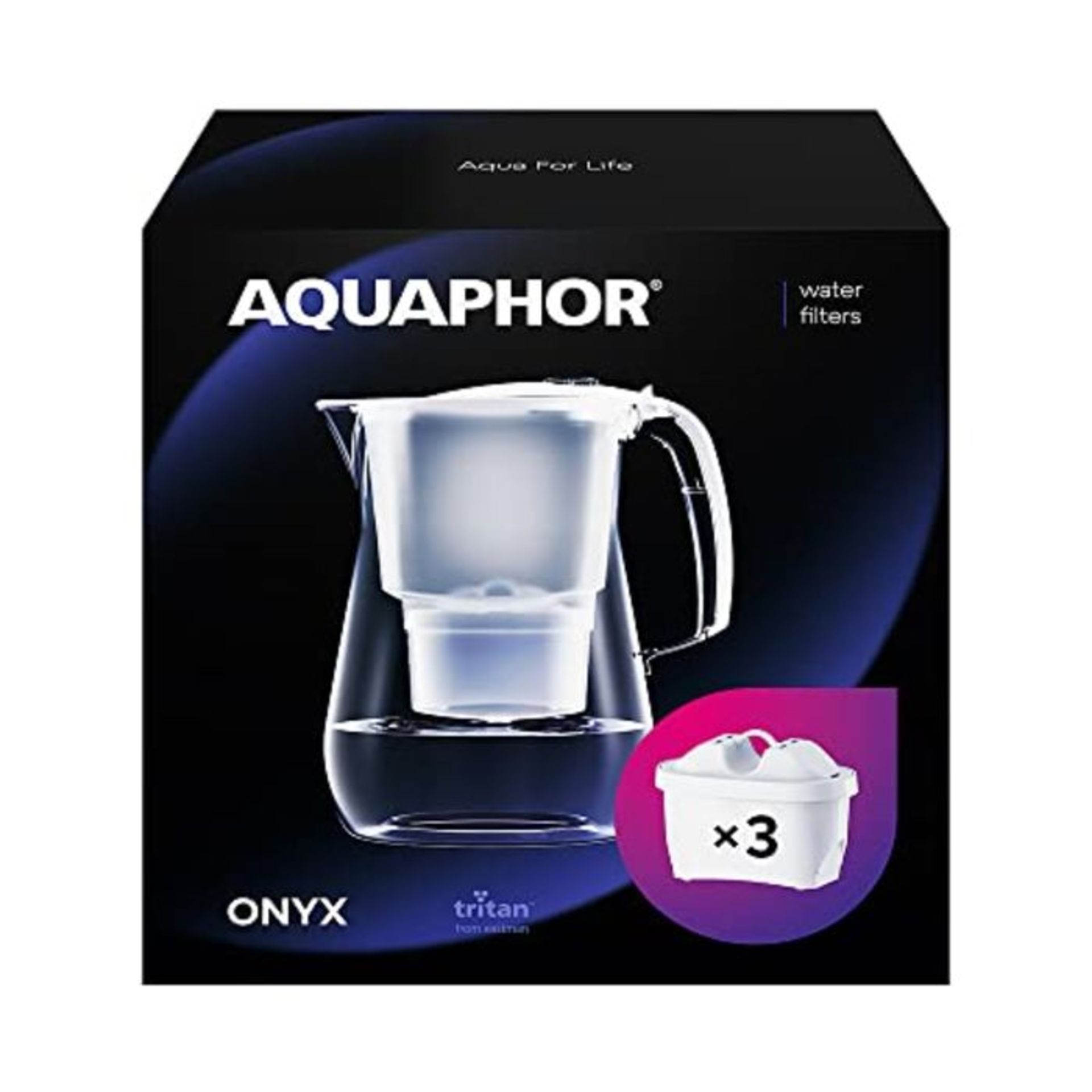 AQUAPHOR Onyx Water Filter Jug 4.2L, for reduction of limescale, Chlorine and other im