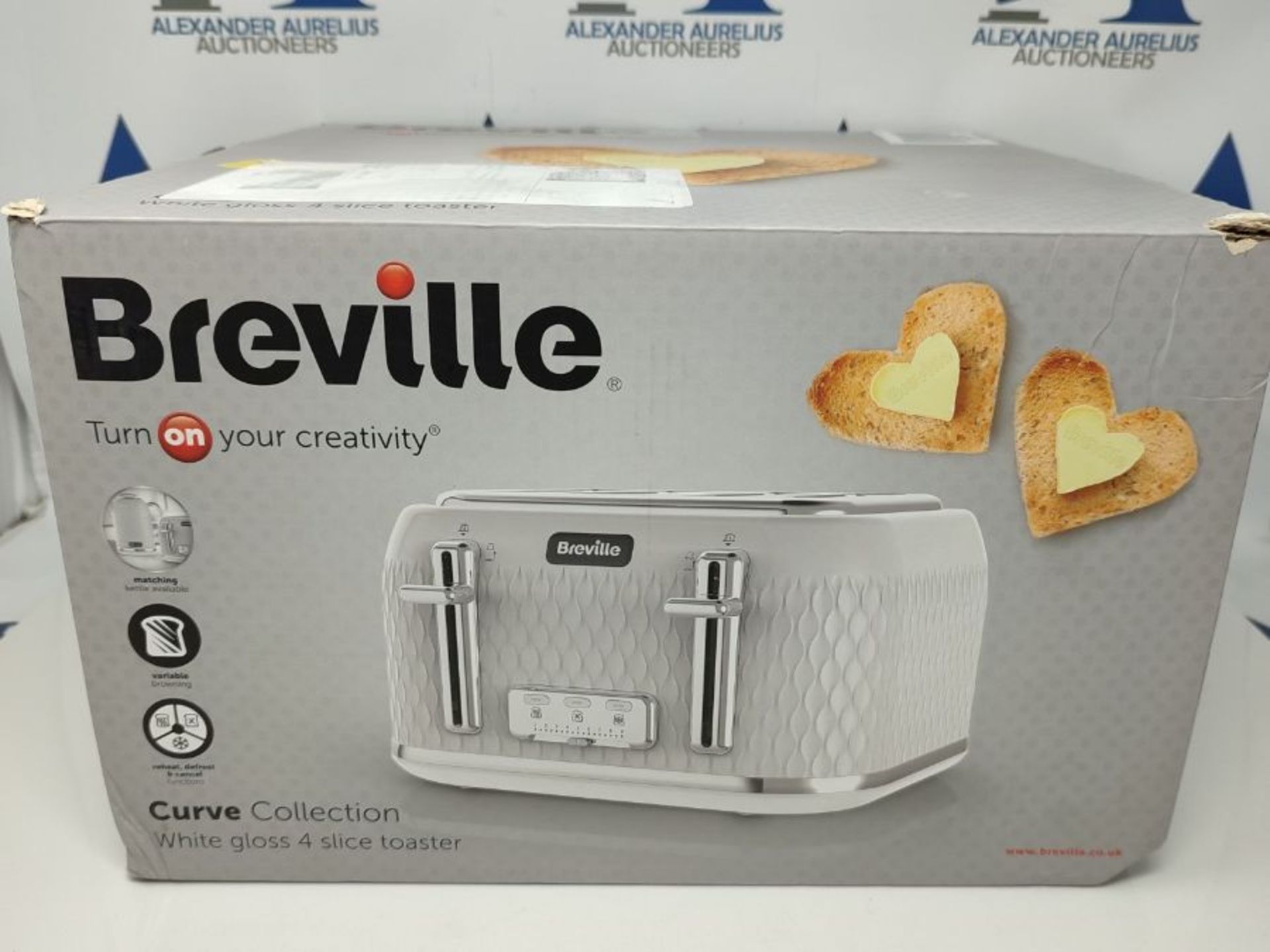 Breville Curve 4-Slice Toaster with High Lift and Wide Slots | White & Chrome [VTT911] - Image 2 of 3