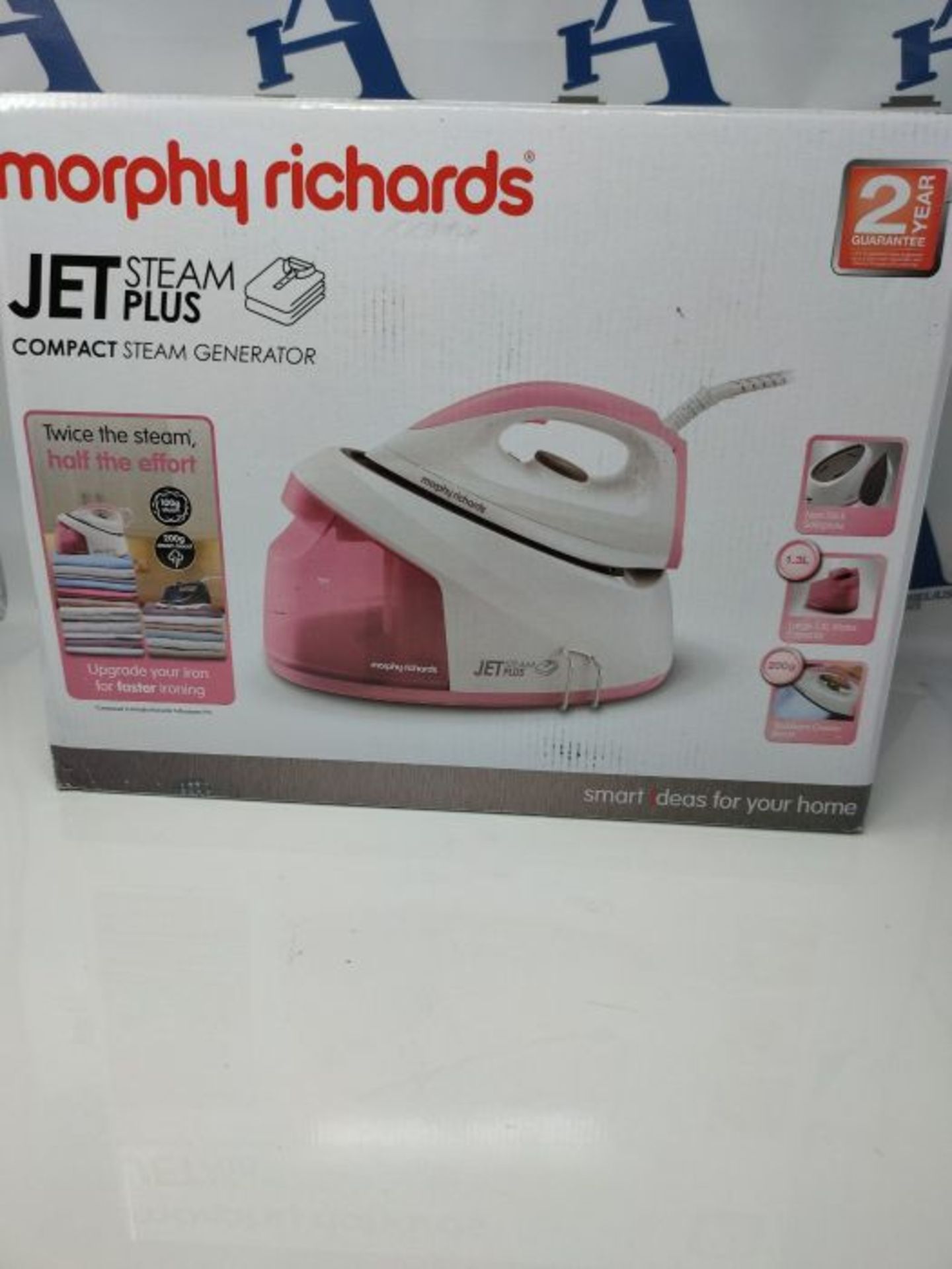 RRP £99.00 Morphy Richards Jet Steam Plus Pink Compact Steam Generator Iron - 1.3L Tank - 333101 - Image 2 of 3