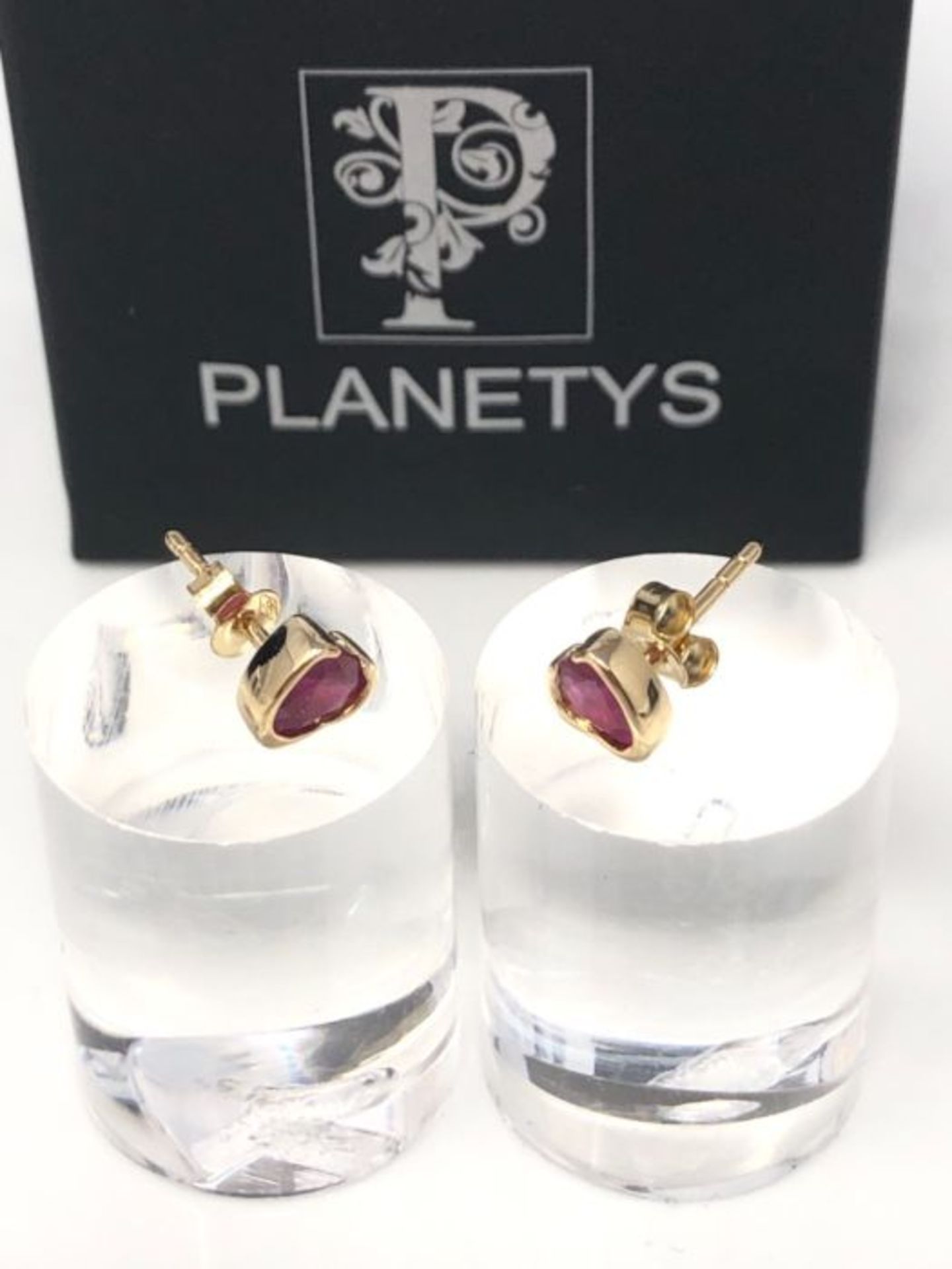 RRP £88.00 Planetys - Boucles d'Oreilles Coeur en Or jaune 9 carats (375/1000) et Rubis naturels - Image 2 of 3